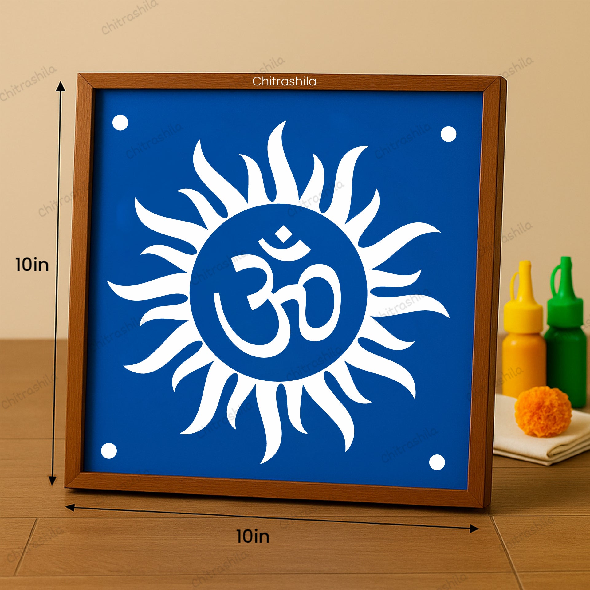 CHITRASHILA® Om Surya Wooden Rangoli Stencil | Reusable Rangoli Stencil 10×10 Inch (WS-42)