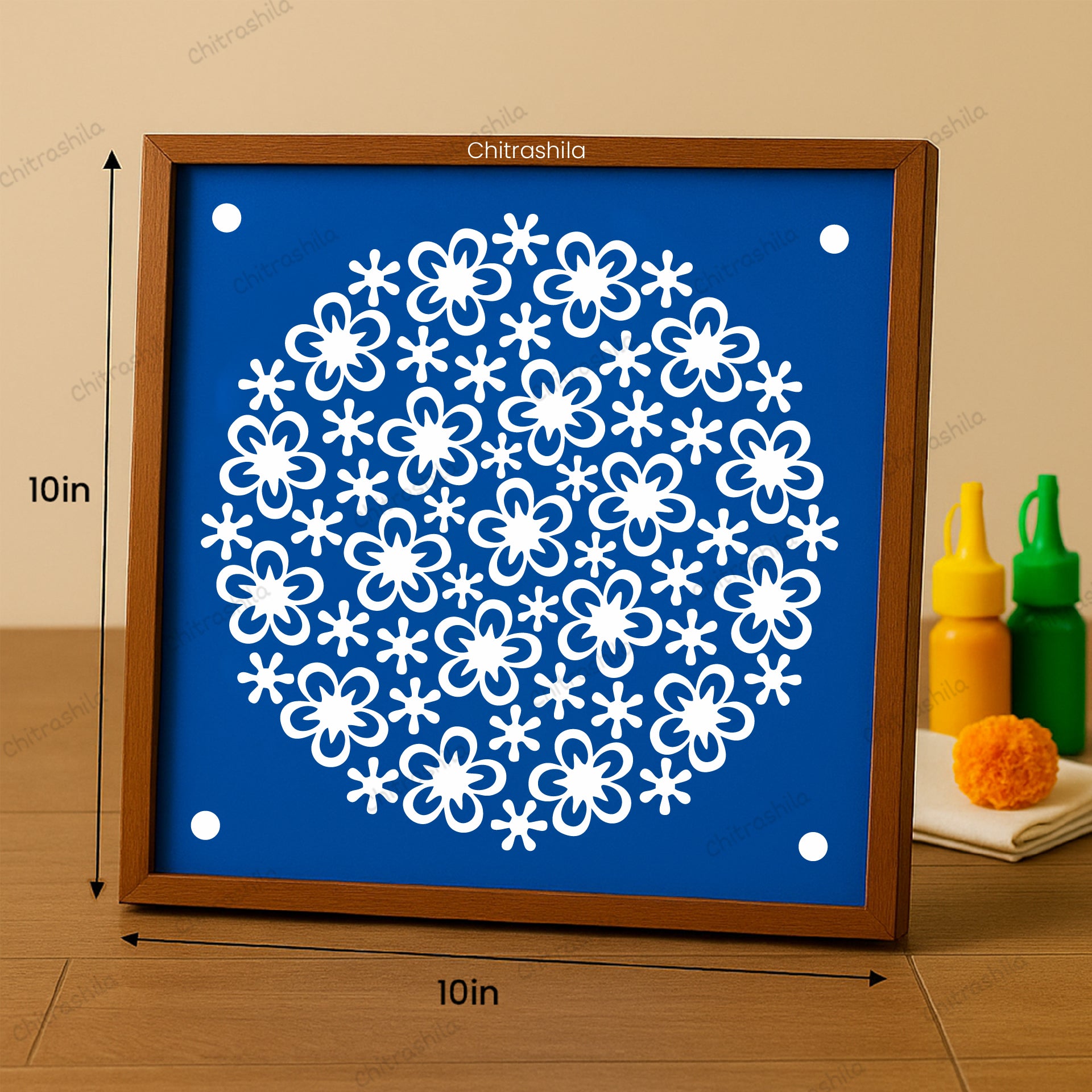 CHITRASHILA® Flower Bloom Wooden Stencil | Reusable Rangoli Stencil 10×10 Inch (WS-49)