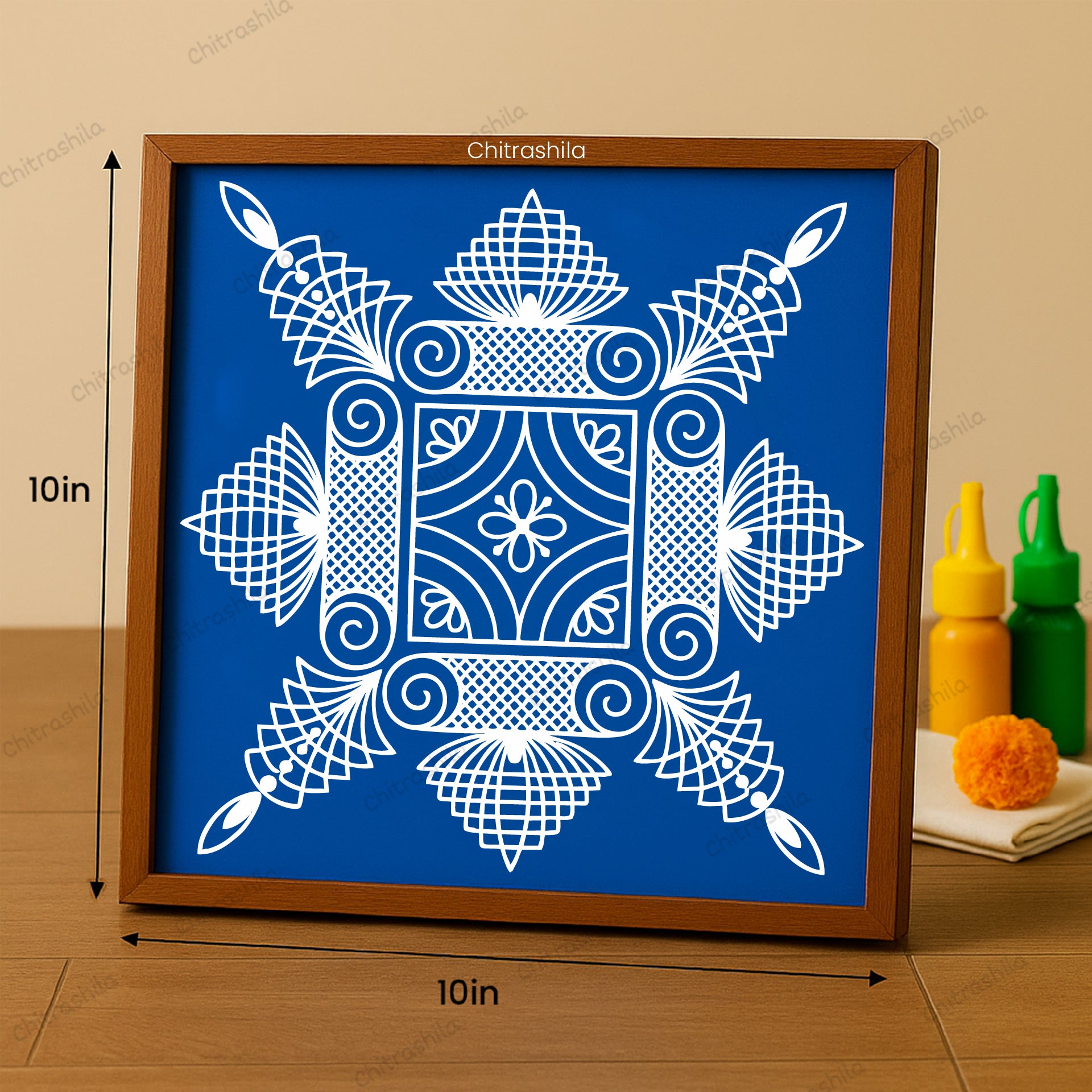 CHITRASHILA® Temple Kolam Wooden Rangoli Stencil | Reusable Rangoli Stencil 10×10 Inch (WS-57)