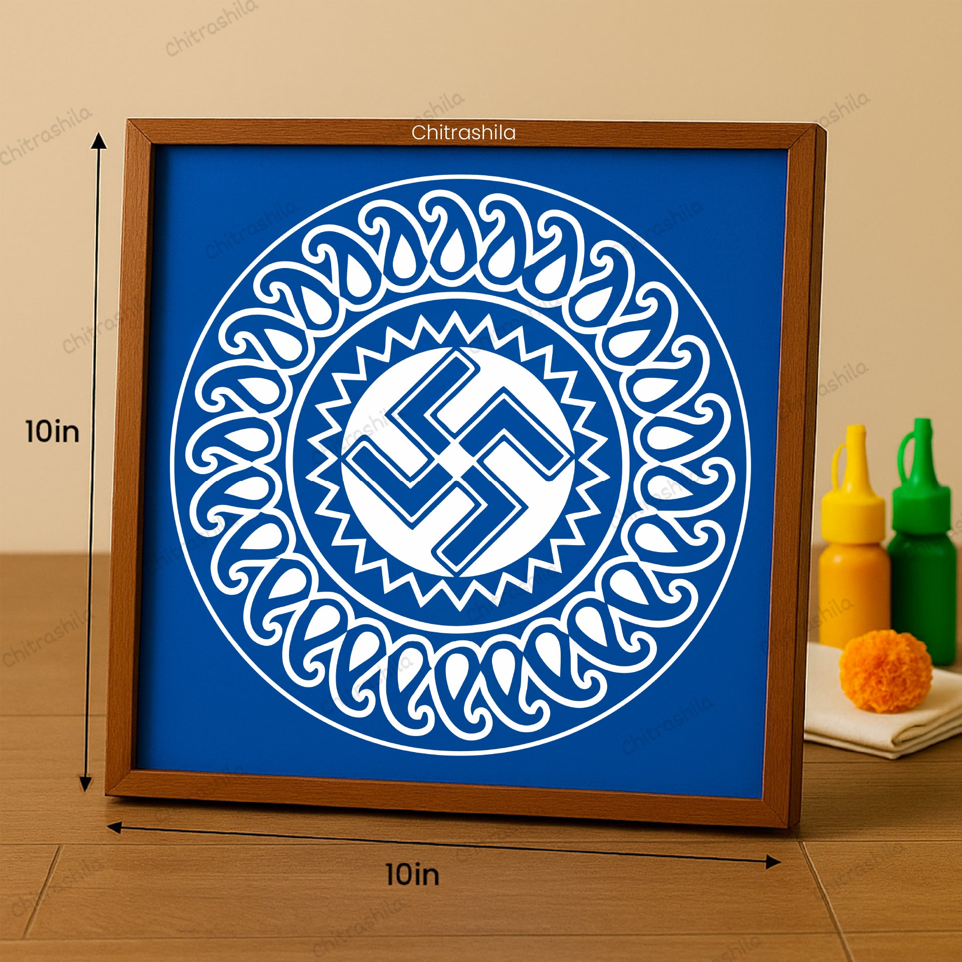 CHITRASHILA® Mangala Swastik Wooden Rangoli Stencil | Reusable Rangoli Stencil 10×10 Inch (WS-43)