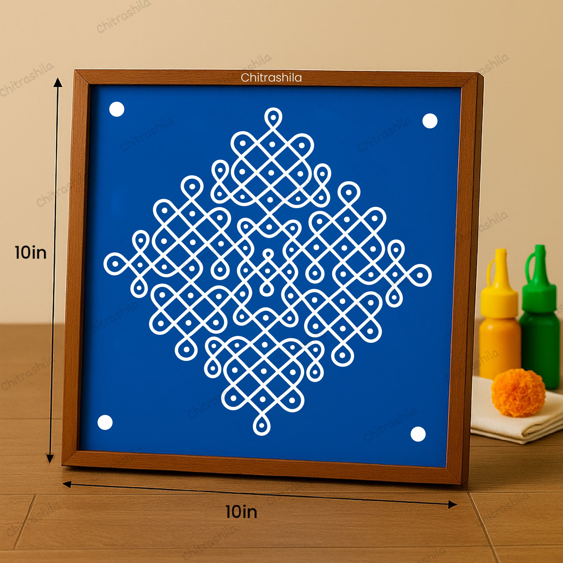 CHITRASHILA® Chatur Kolam Wooden Kolam Stencil | Reusable Rangoli Stencil 10×10 Inch (WS-59)