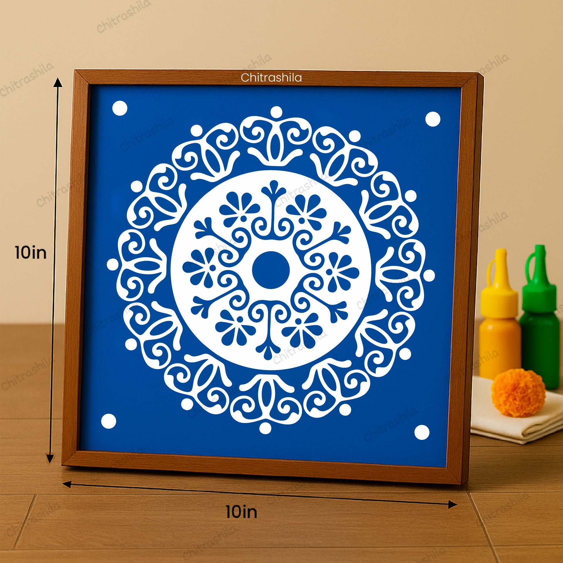 CHITRASHILA® Pushpa Mandala Rangoli Stencil | Reusable Rangoli Stencil 10×10 Inch (WS-46)