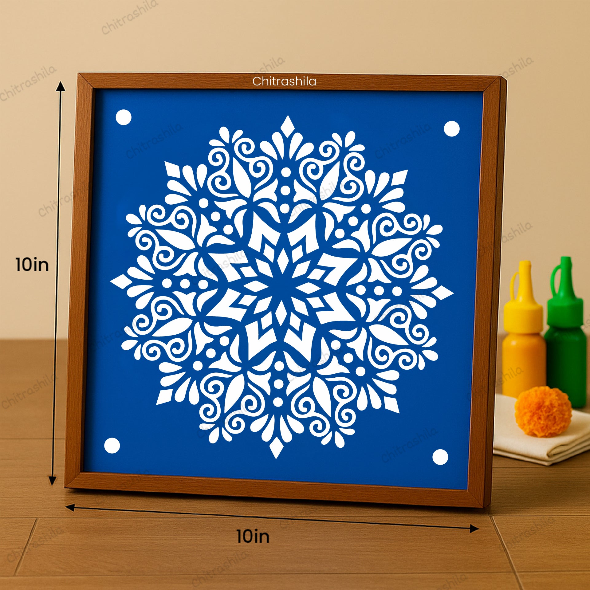 CHITRASHILA® Floral Star Traditional Rangoli Stencil | Reusable Rangoli Stencil 10×10 Inch (WS-47)