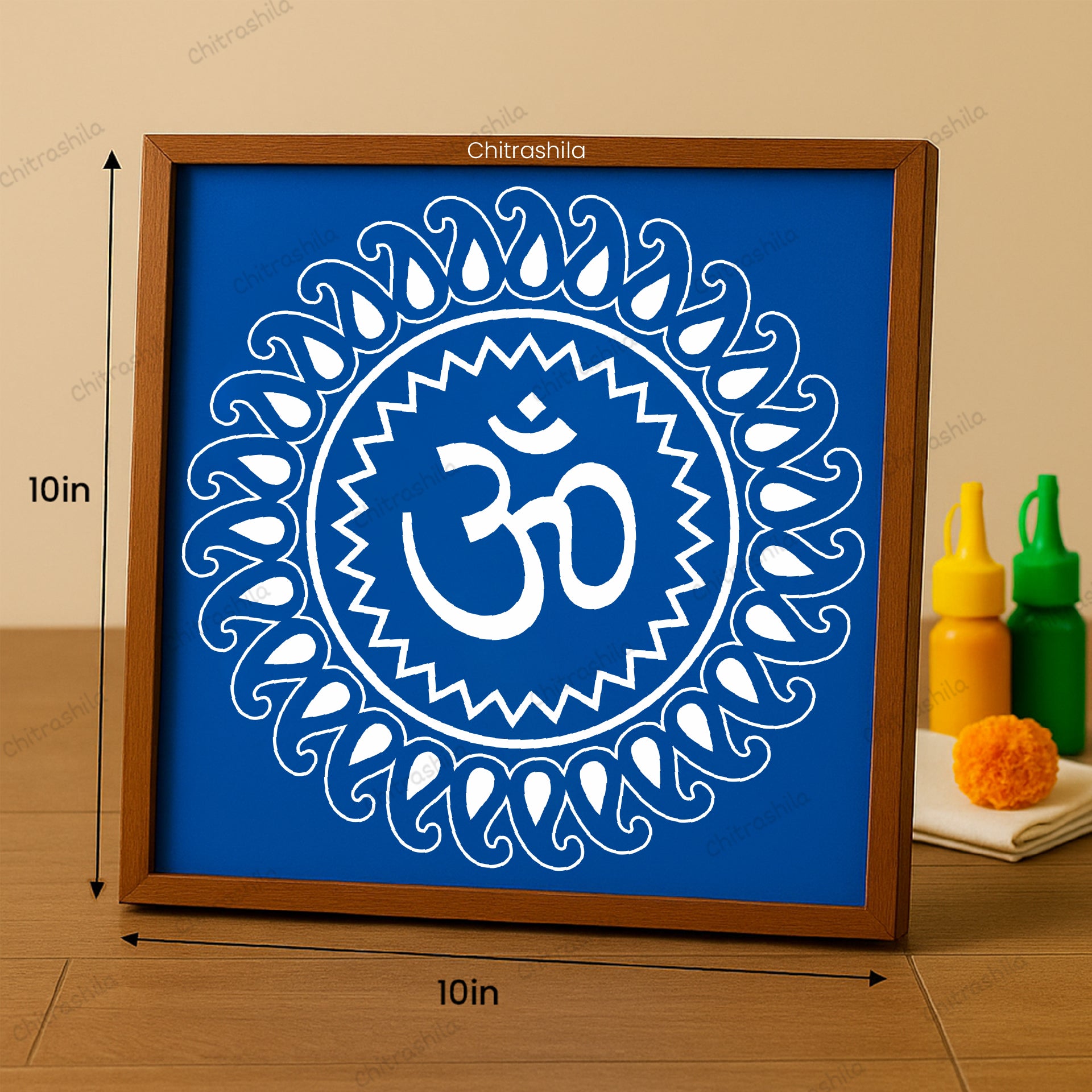 CHITRASHILA® Om Jyoti Wooden Rangoli Stencil | Reusable Rangoli Stencil 10×10 Inch (WS-44)