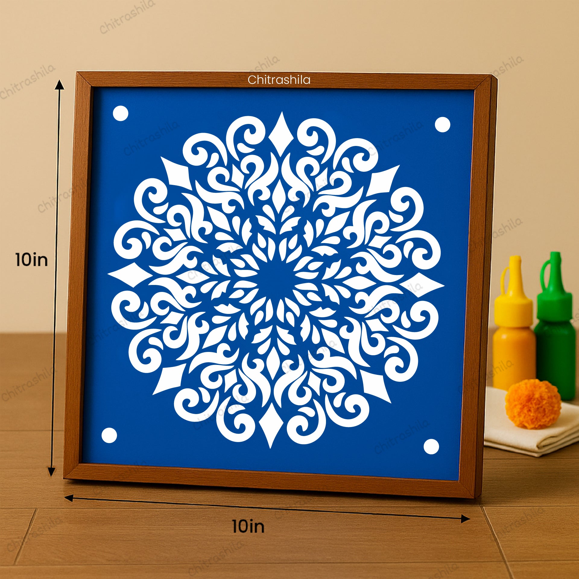 CHITRASHILA® Royal Mandala Wooden Rangoli Stencil | Reusable Rangoli Stencil 10×10 Inch (WS-50)
