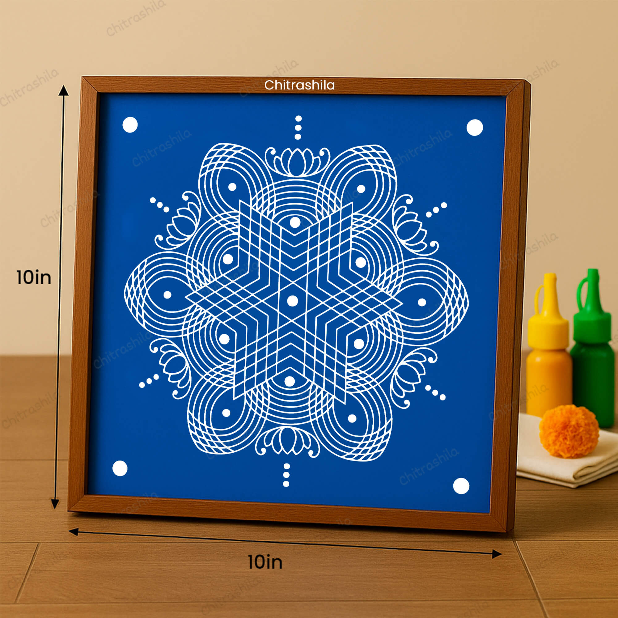 CHITRASHILA® Star & Lotus Kolam Design Rangoli Stencil 10x10 Inches (WS‑25)
