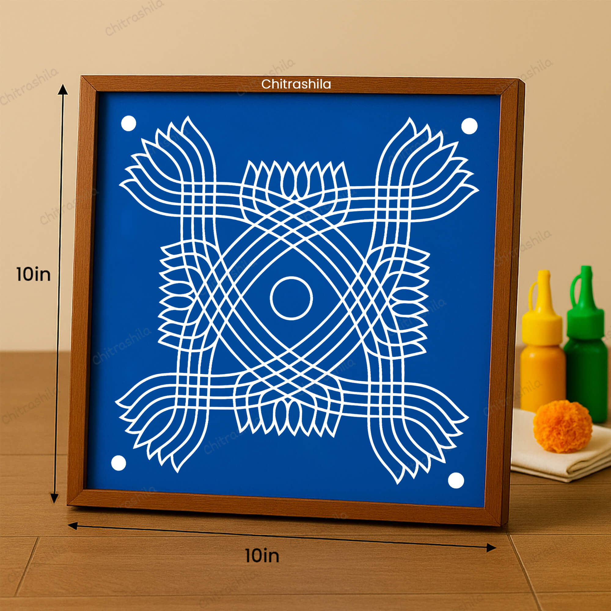 CHITRASHILA® Padi Kolam with Lotus Corners Rangoli Stencil 10x10 Inches (WS‑31)