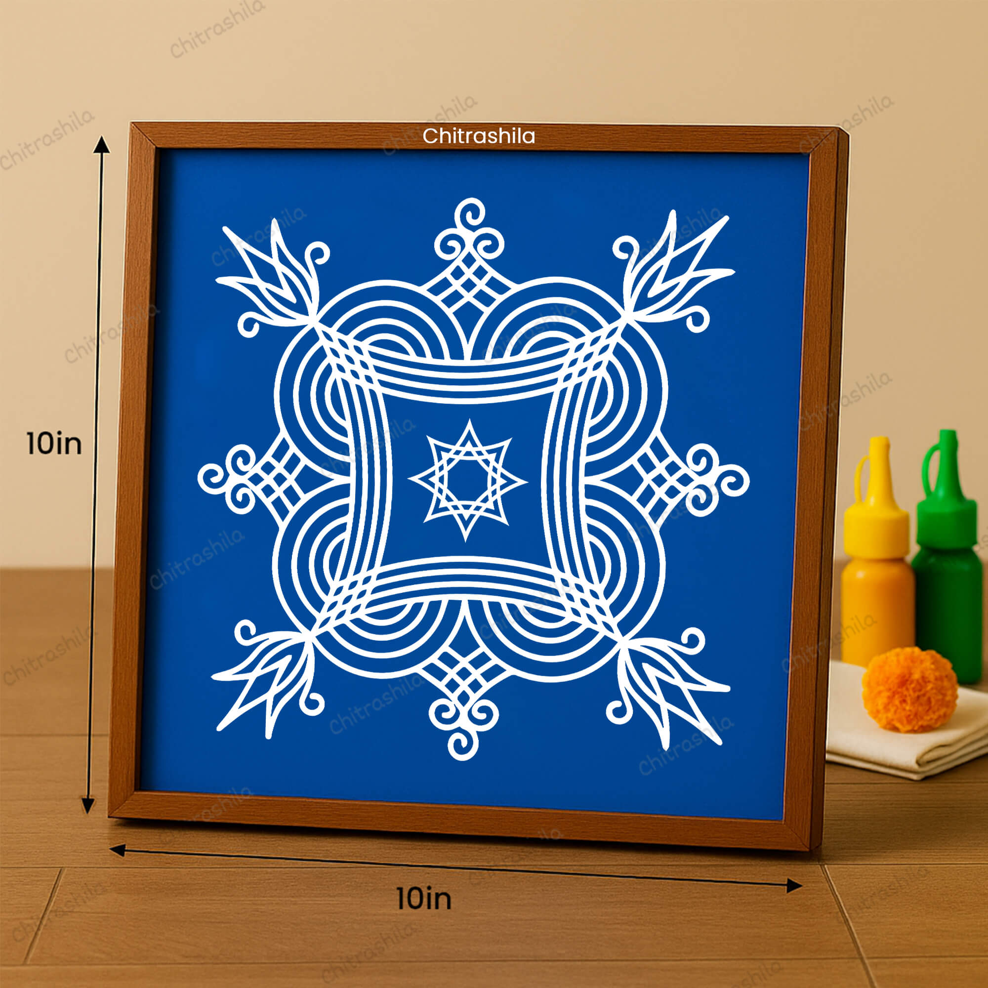 CHITRASHILA® Iyengar Padi Kolam Wooden Rangoli Stencils 10X10 inches (WS-04)