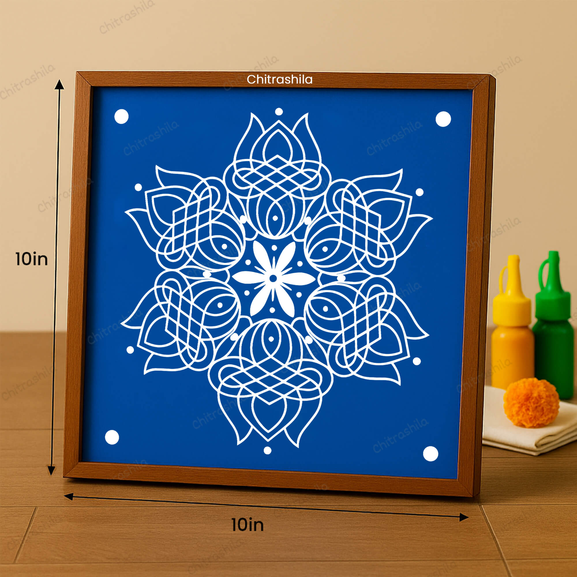CHITRASHILA® Lotus Kolam Motif Rangoli Stencil 10x10 Inches (WS‑22)