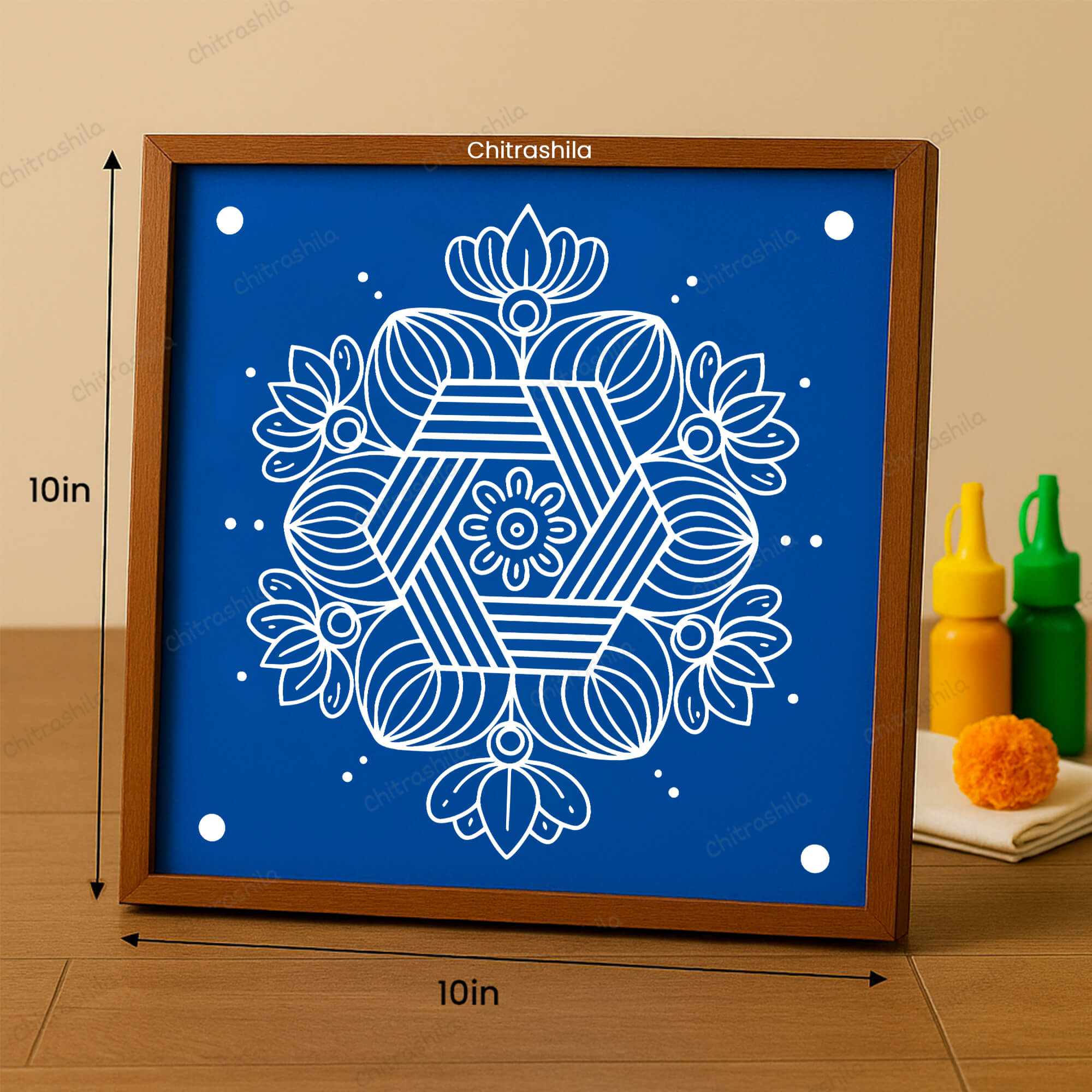 CHITRASHILA® 7 Flower Floral Wooden Rangoli Stencil 10x10 Inches (WS‑36)