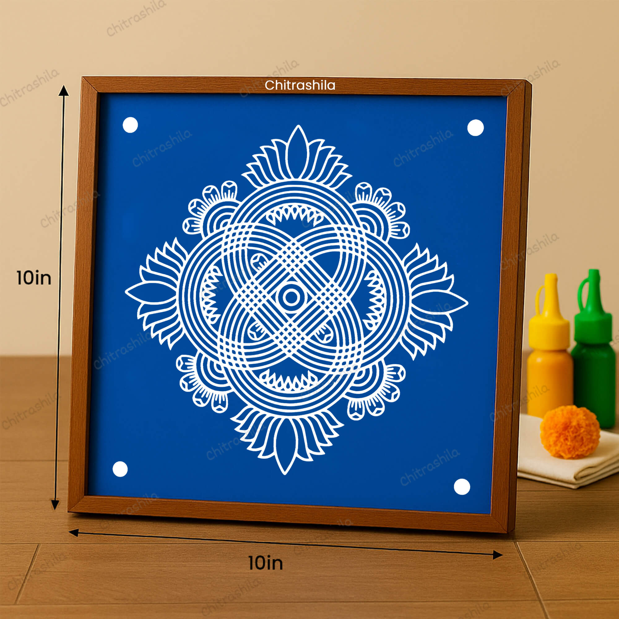 CHITRASHILA® Padi Kolam Wooden Rangoli Stencils 10X10 inches (WS-09)