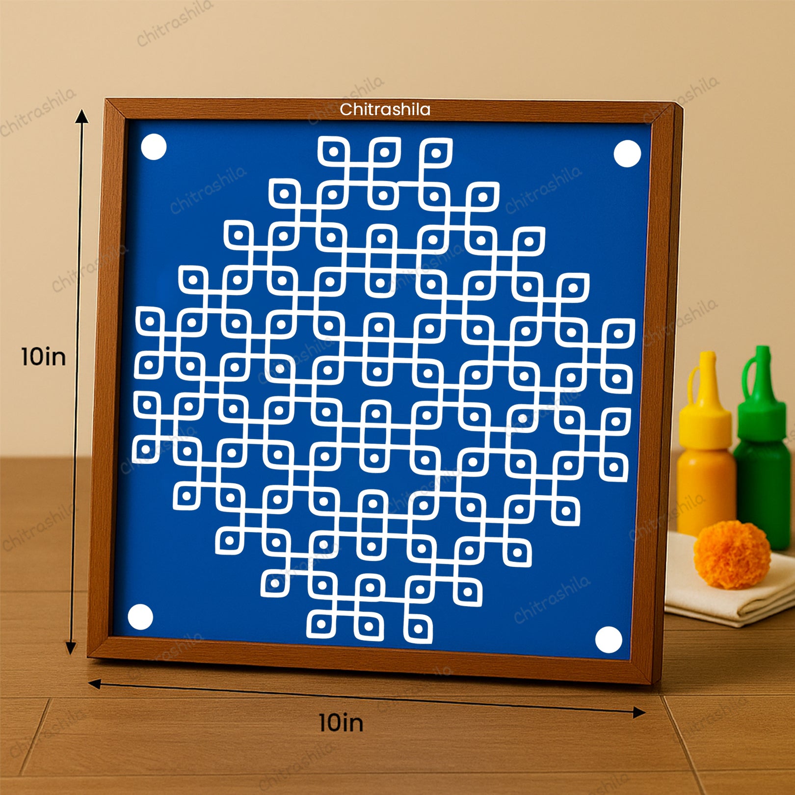 Kolam Dot Wooden Rangoli Stencil 10x10 Inches (WS-68)