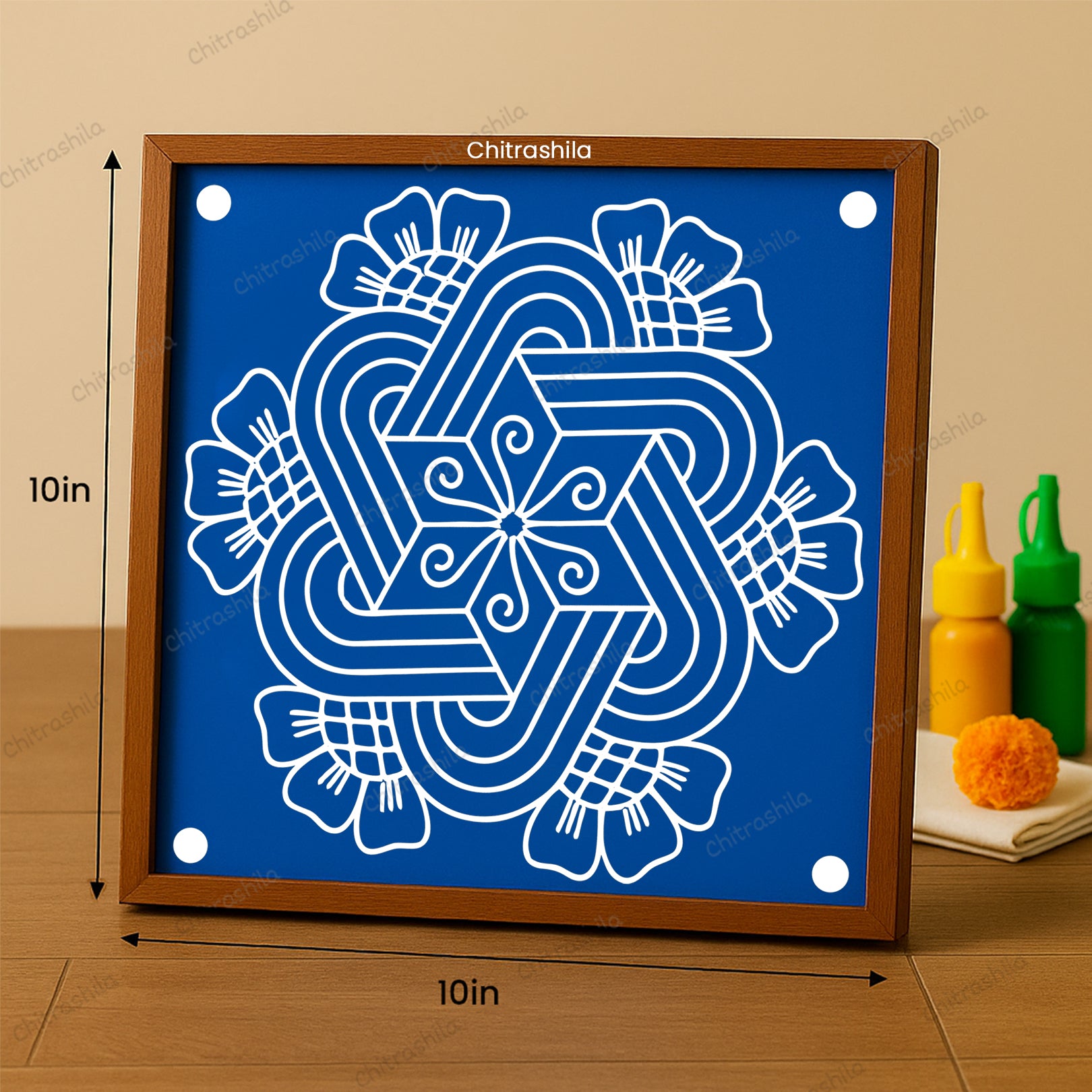 Flower Padi Kolam Wooden Rangoli Stencil 10x10 Inches (WS-82)