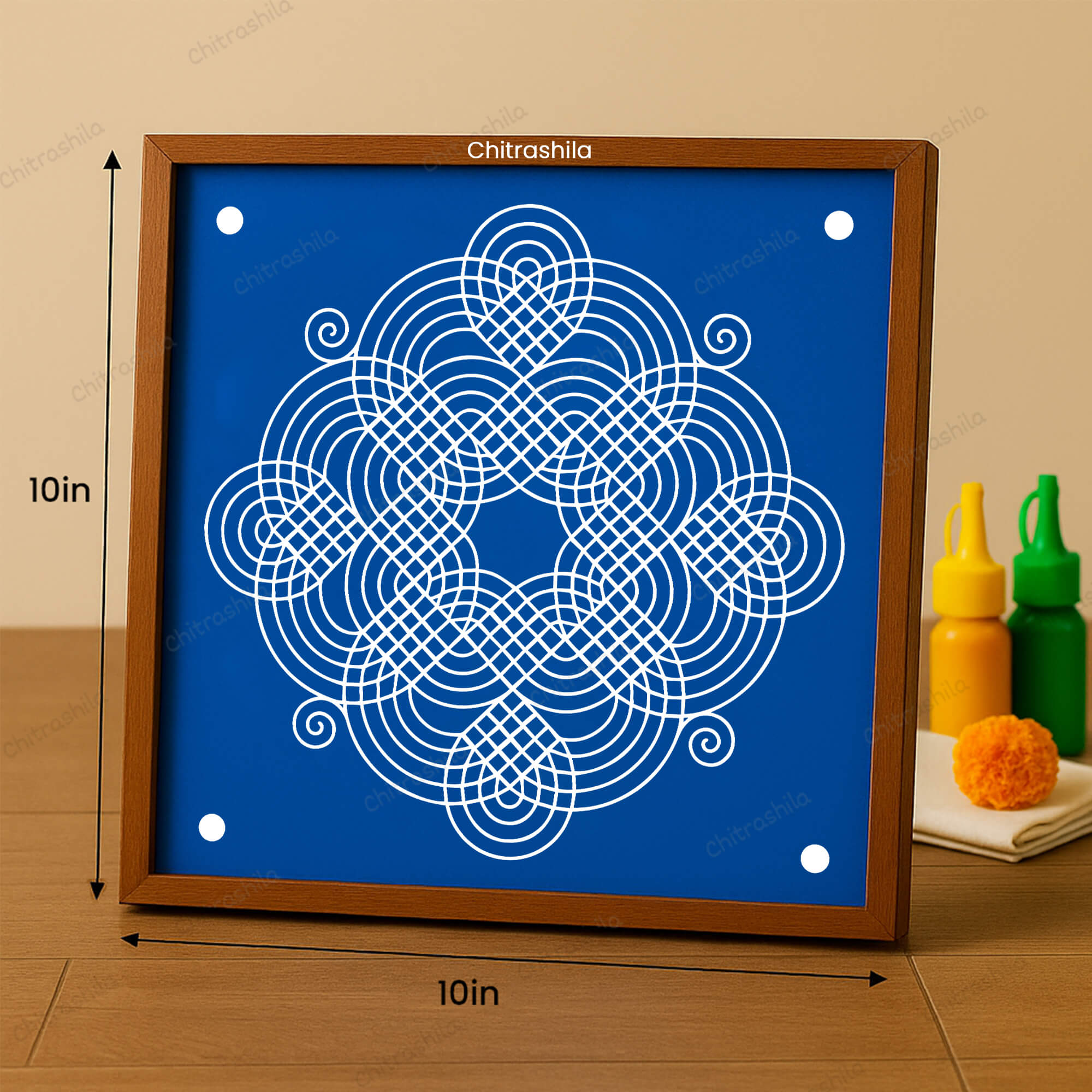 CHITRASHILA® Padi Kolam Spiral Rangoli Stencil 10x10 Inches (WS‑32)