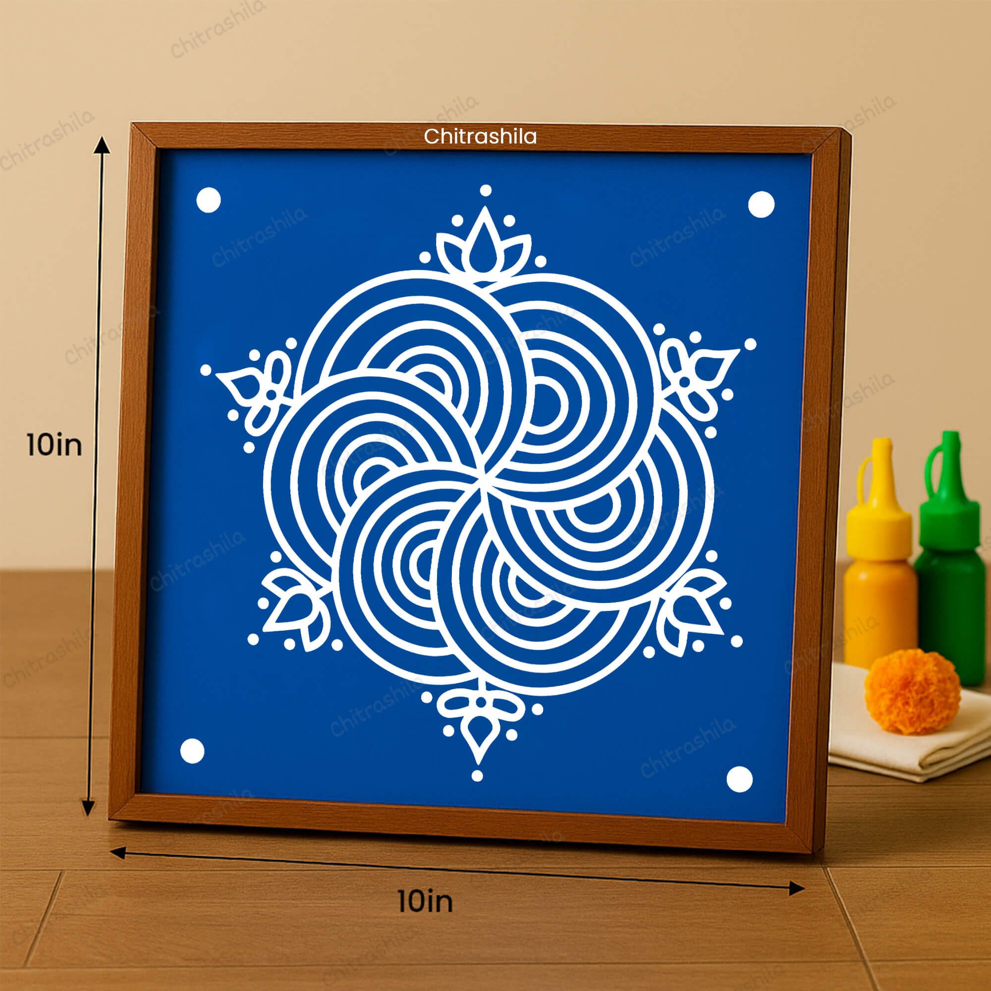 CHITRASHILA® Semi-Circle Geometric Wooden Rangoli Stencil 10x10 Inches (WS‑37)