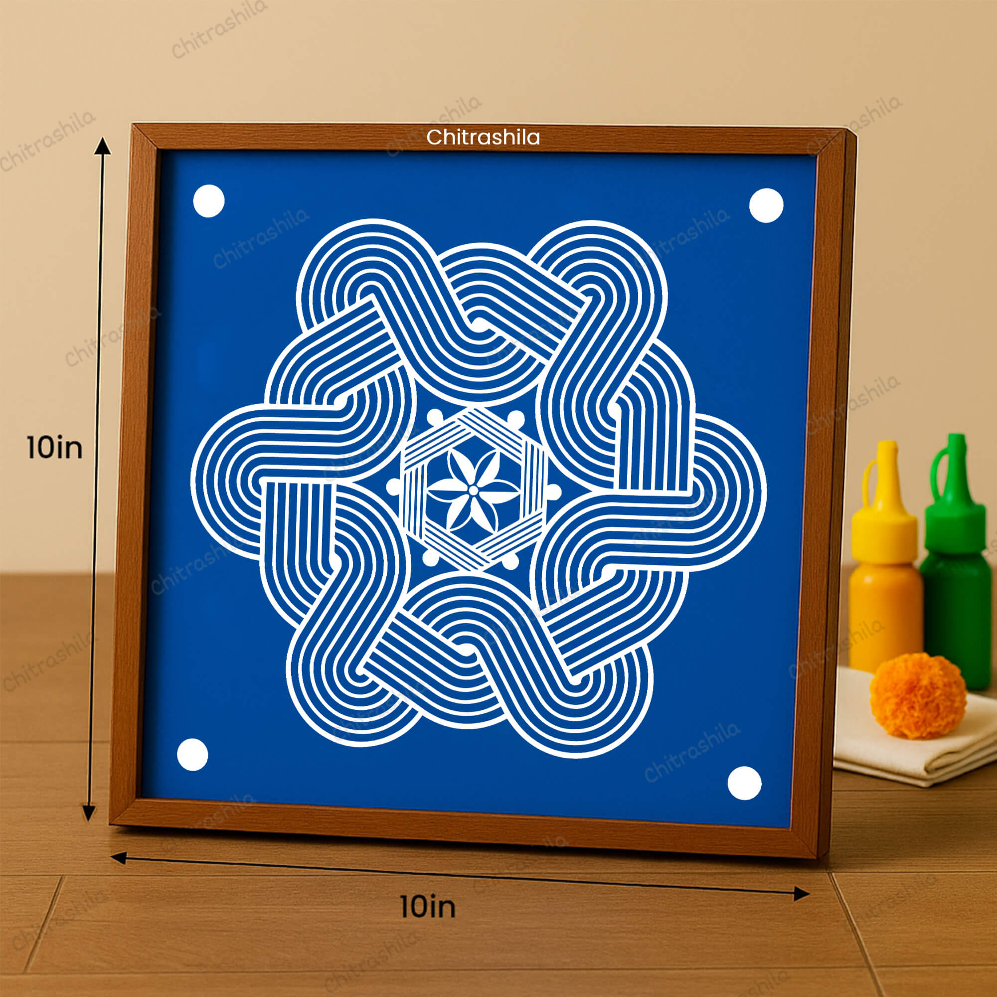 CHITRASHILA® Twisted Kolam Pattern Rangoli Stencil 10x10 Inches (WS‑18)