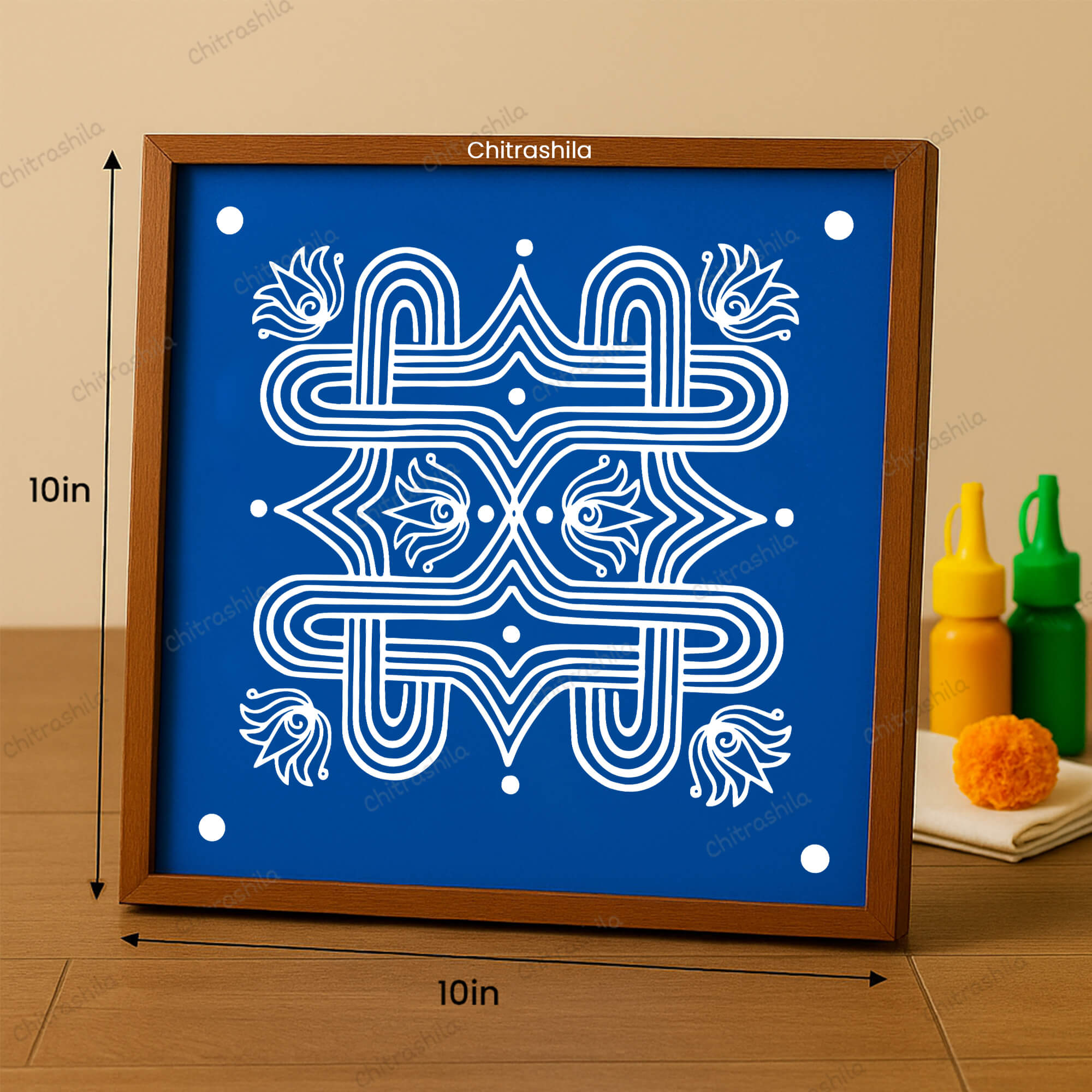CHITRASHILA® Padi Kolam Wooden Rangoli Stencils 10X10 inches (WS-07)