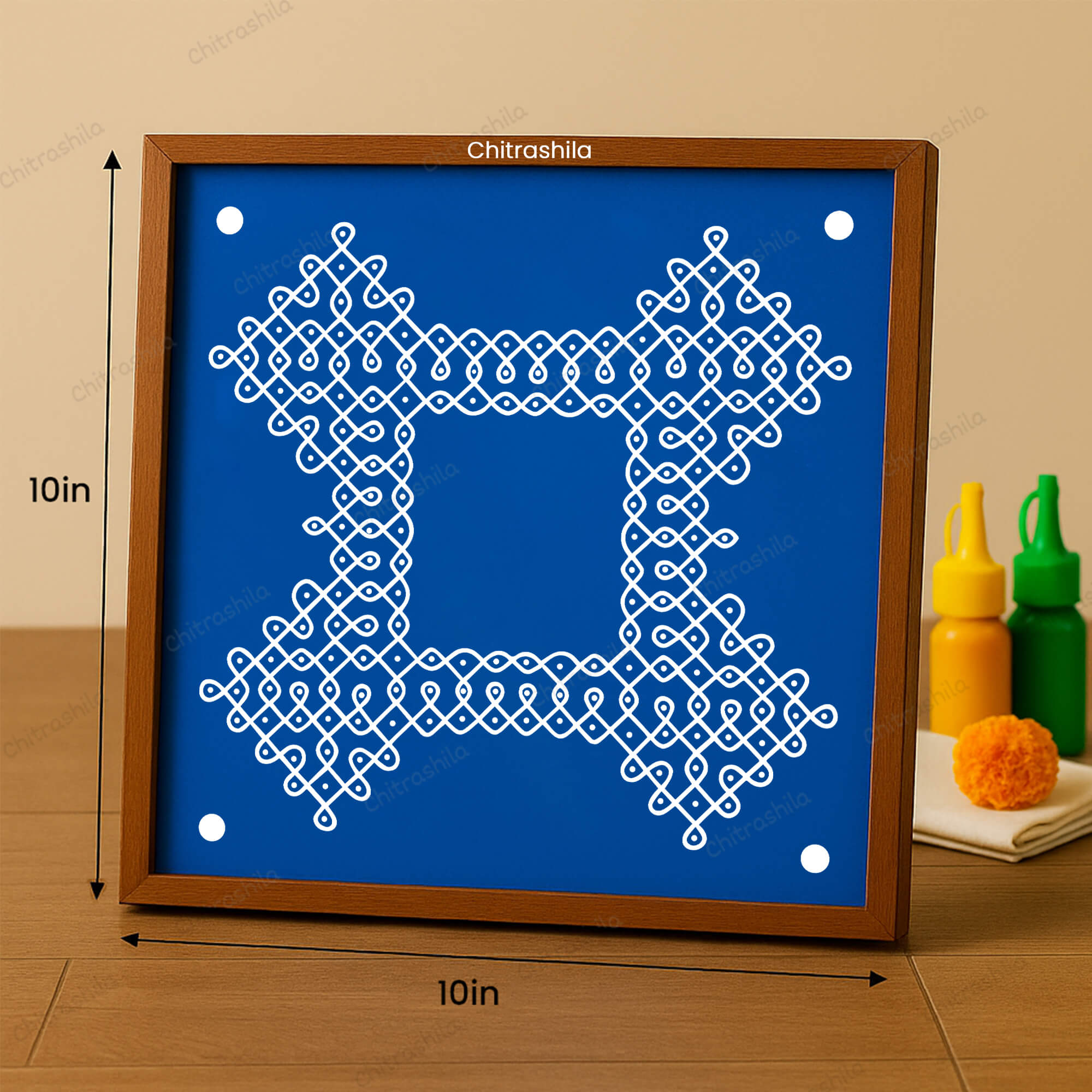 CHITRASHILA® Shree Sankalp Pulli Kolam Wooden Rangoli Stencil 10x10 Inches (WS‑39)