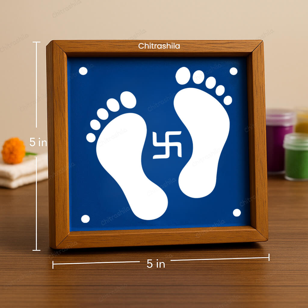 CHITRASHILA® Swastik with Krishna Charan Motif Rangoli Stencil – 5x5 Inches (WA-27)