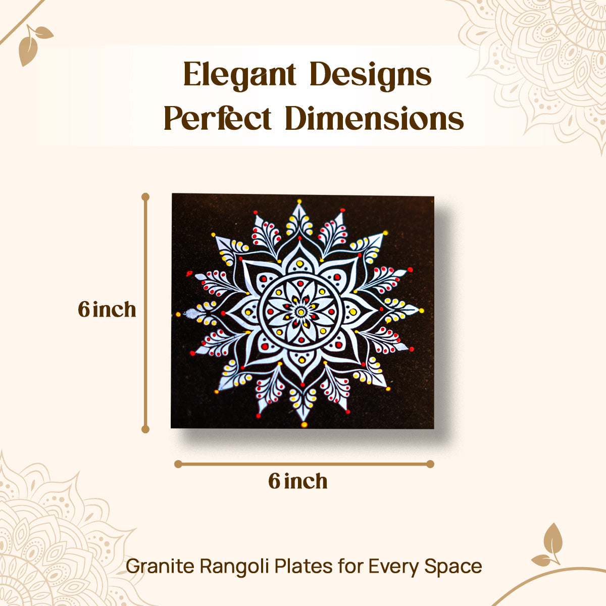 CHITRASHILA® Traditional Granite Printed Rangoli Perfect for Home Decor, Pooja Room - R01 (6x6 Inches)