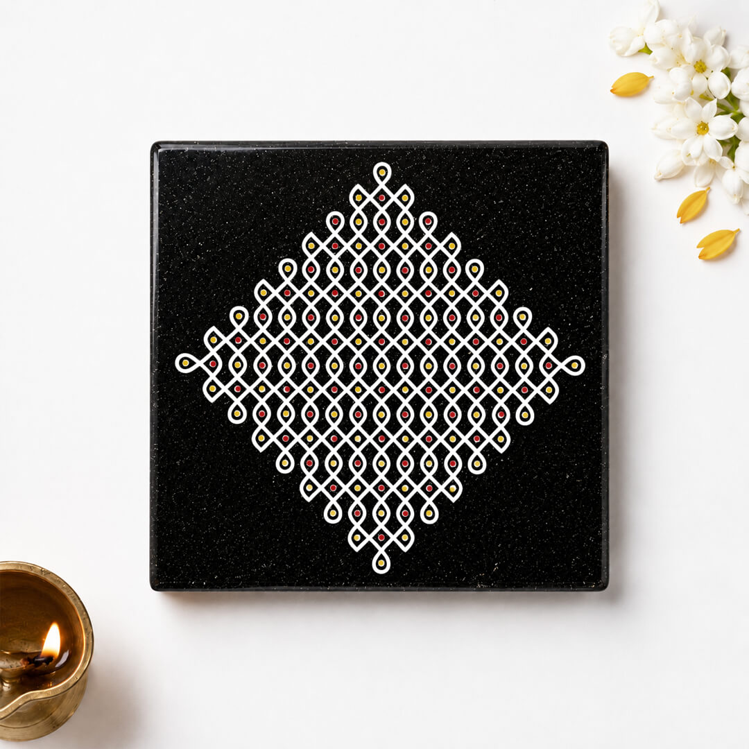 Kambi Kolam Diamond Granite Printed Rangoli | Permanent Rangoli Tile 6×6 Inch (R-04)