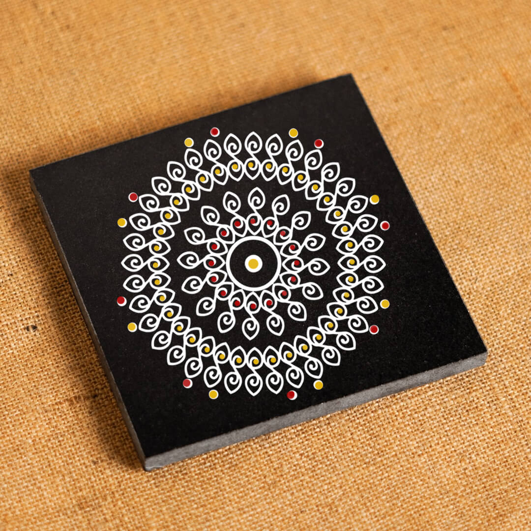 Ananda Chakra Granite Printed Rangoli | Permanent Rangoli Tile 6×6 Inch (R-08)