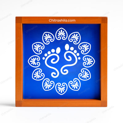 CHITRASHILA® Lakshmi charan paduka with Flower Design Wooden Rangoli Stencil 5x5 inches (WA-03)