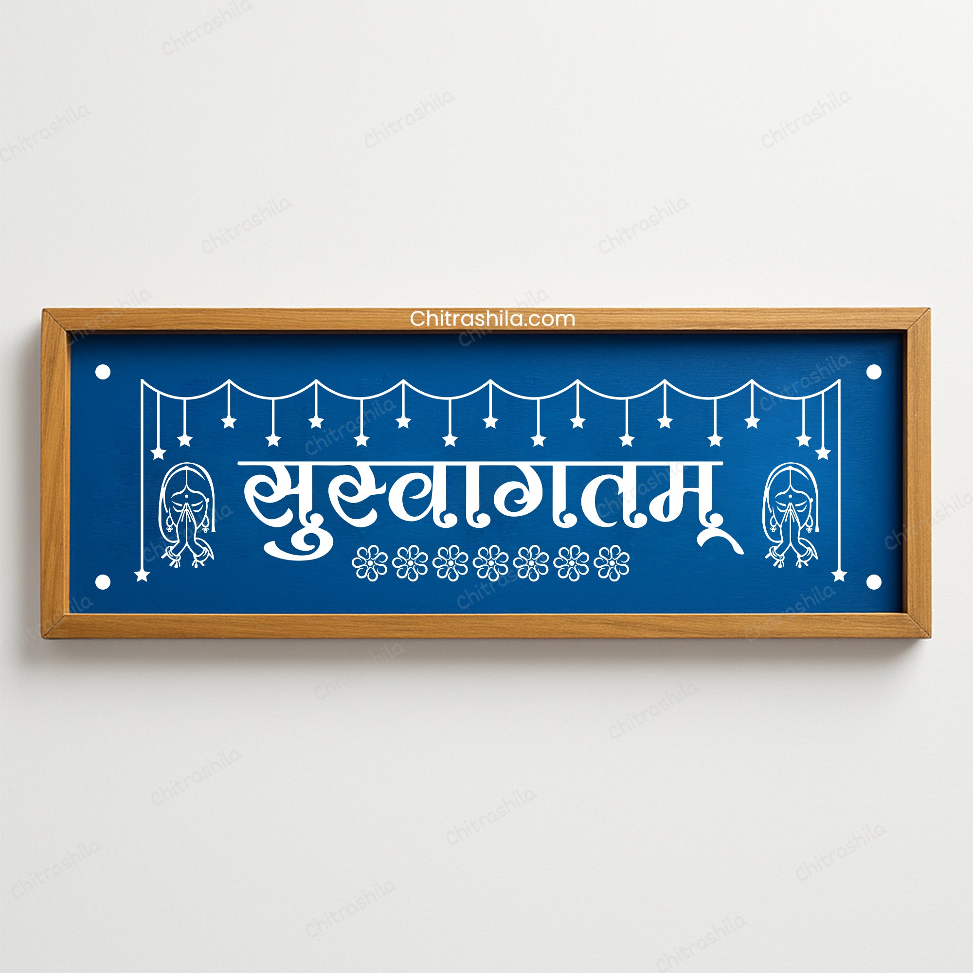 CHITRASHILA® Suswagatam Namaste Wooden Rangoli Stencil 17x5 inches (WB-24)