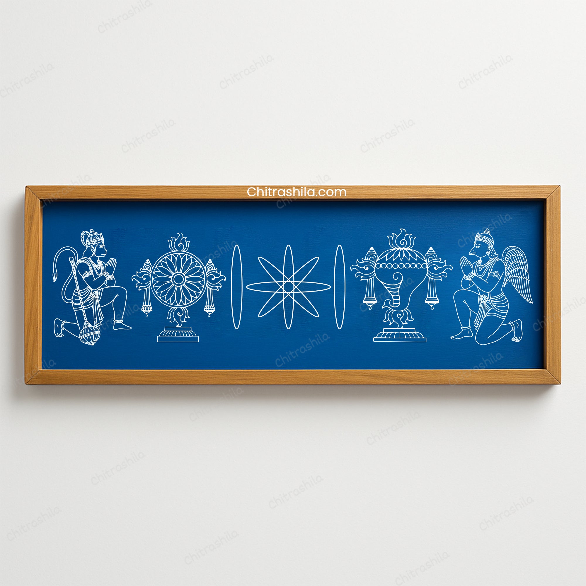CHITRASHILA®  Hanumanji, Chakra & Garud Border Wooden Rangoli Stencils 17x5 inches (WB-11)