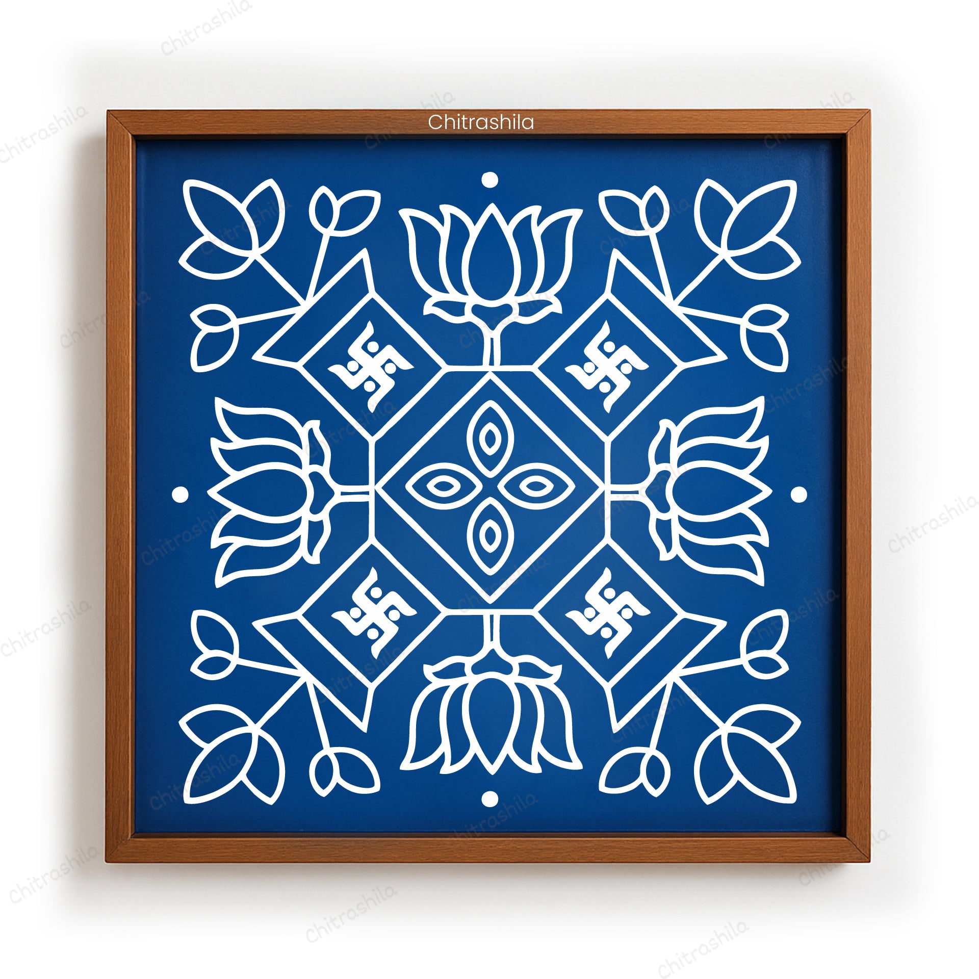 CHITRASHILA® Lotus Swastik Wooden Kolam Stencil | Reusable Rangoli Stencil 10×10 Inch (WS-54)