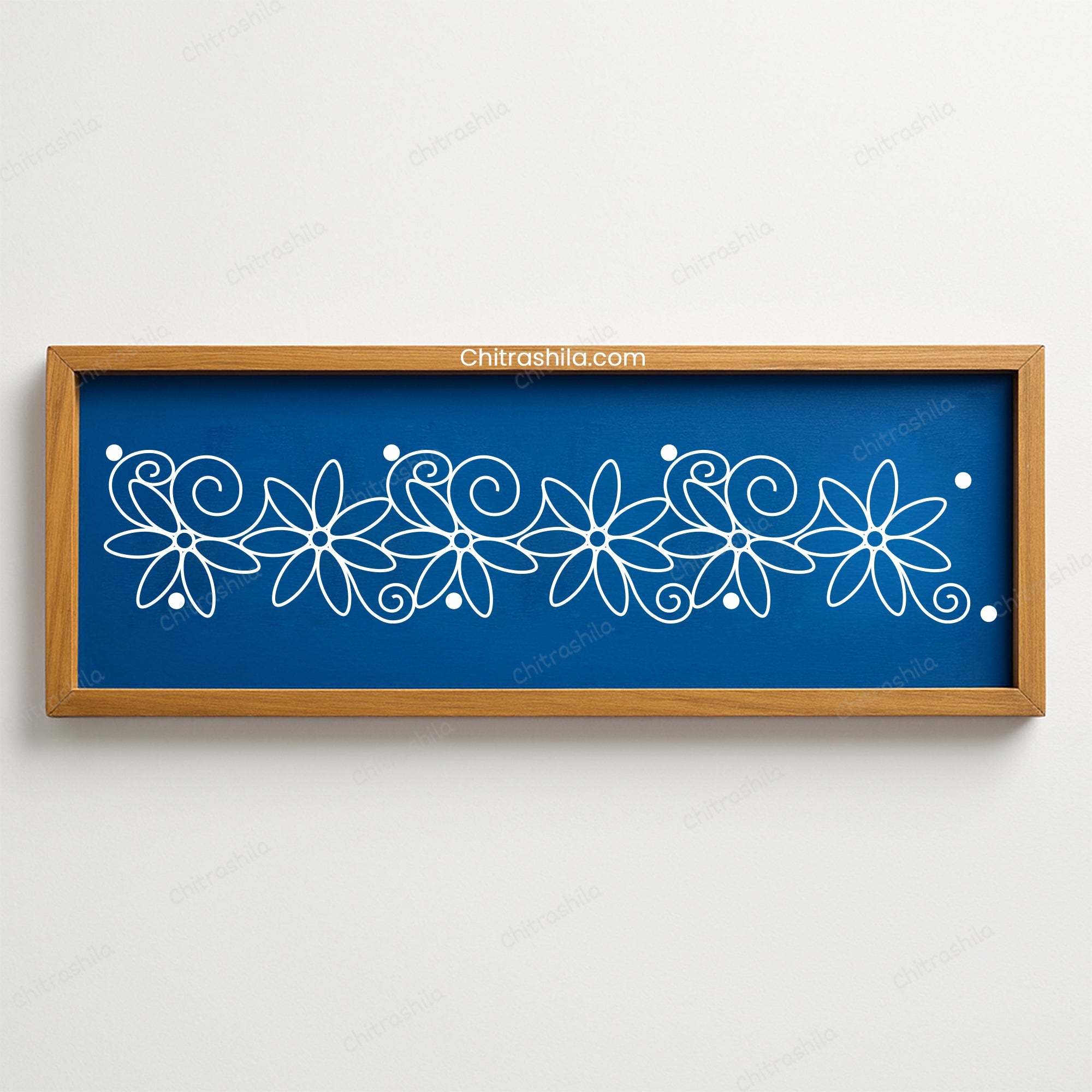 CHITRASHILA® Alternating Full and Half Flower Border Wooden Rangoli Stencil 17x5 inches (WB-15)