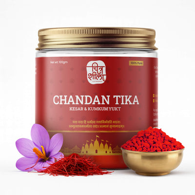 CHITRASHILA® 100% Pure Red Chandan Tika/Tilak for Puja Kesar with Kumkum & Camphor for Daily Use - 100 gms.