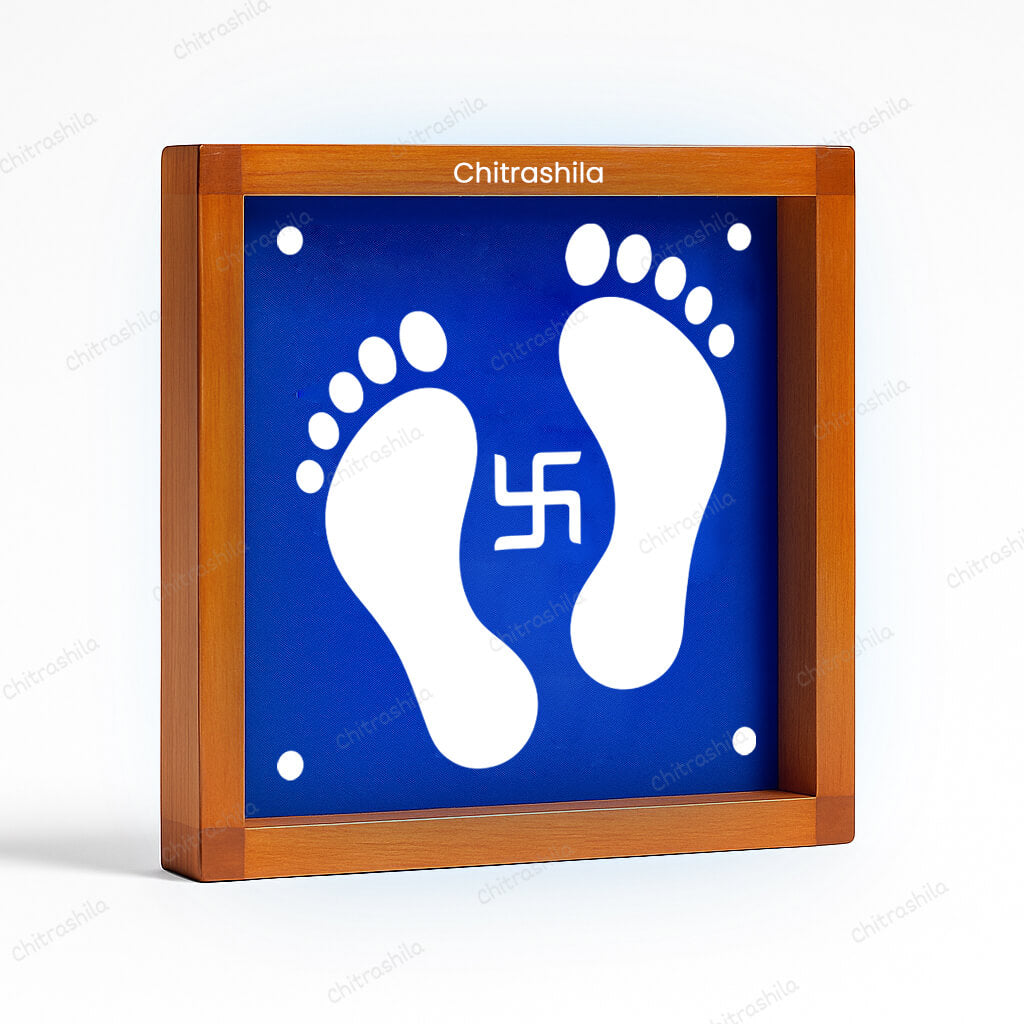 CHITRASHILA® Swastik with Krishna Charan Motif Rangoli Stencil – 5x5 Inches (WA-27)