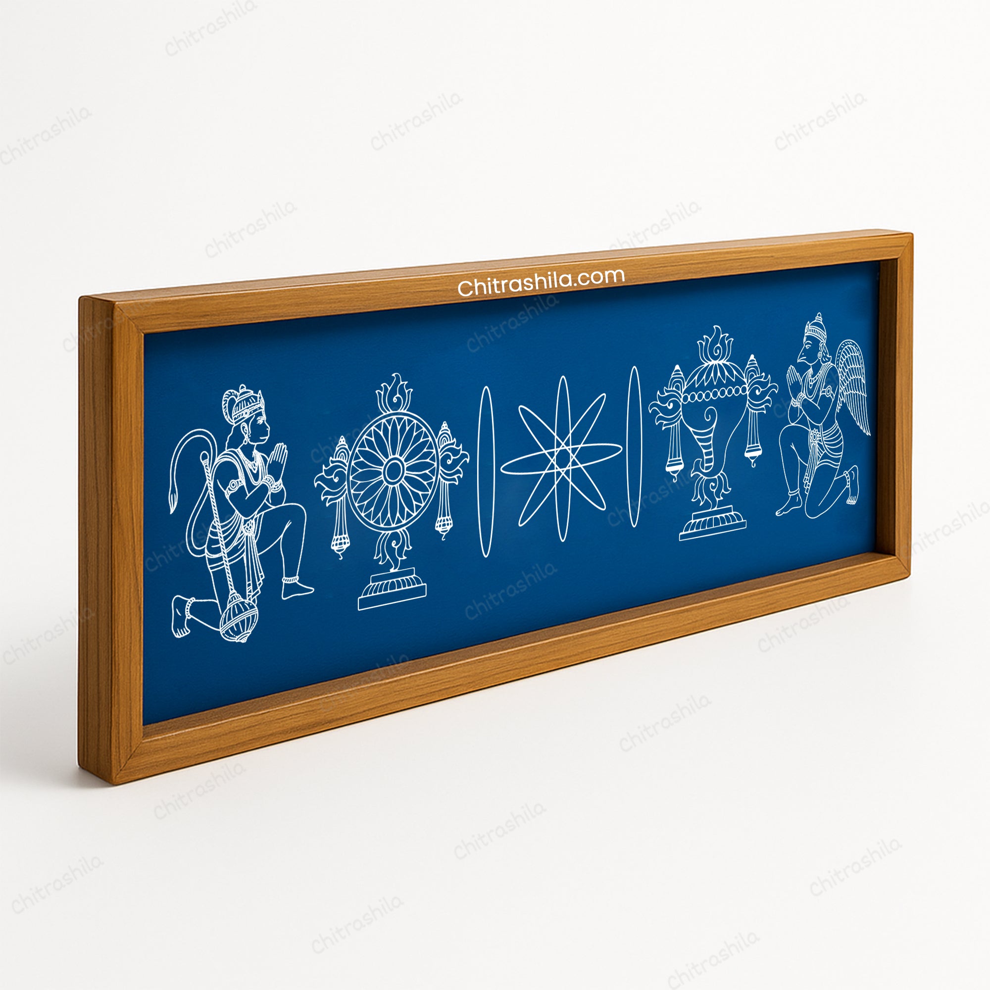 CHITRASHILA®  Hanumanji, Chakra & Garud Border Wooden Rangoli Stencils 17x5 inches (WB-11)