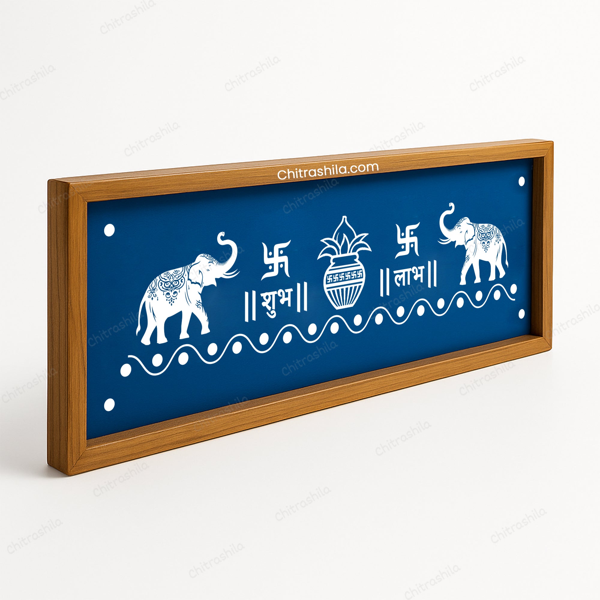 CHITRASHILA® Shubh Labh with Elephant and Swastik Wooden Rangoli Stencil 17x5 inches (WB-13)