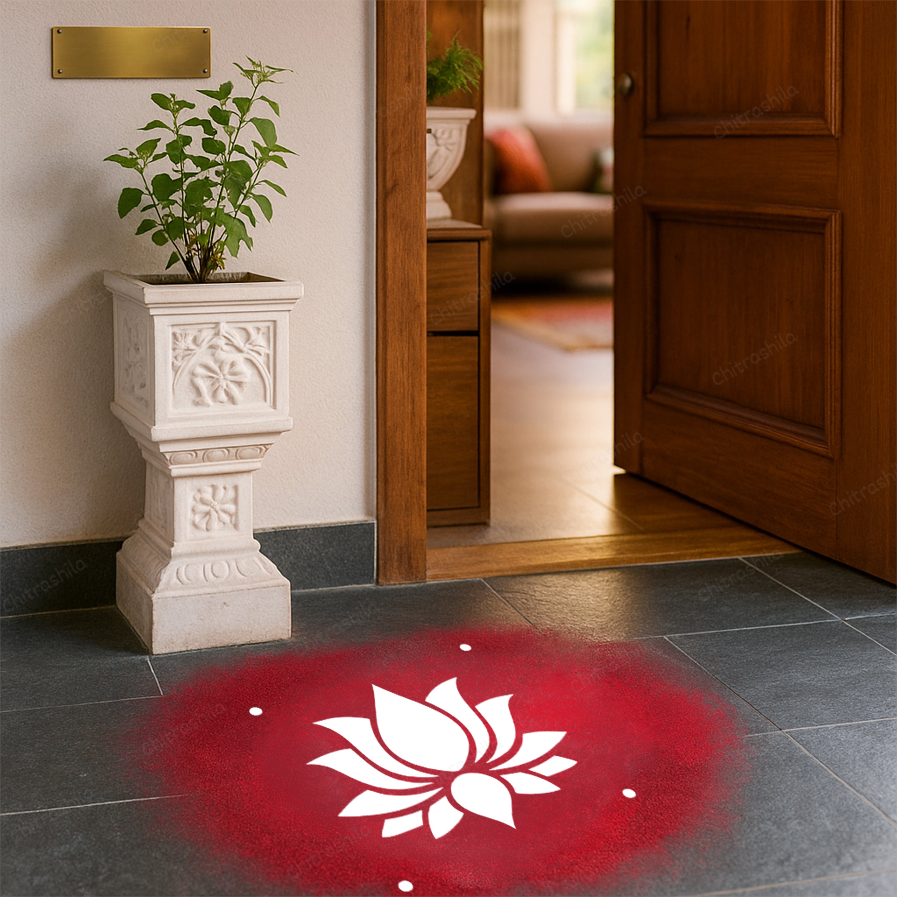 CHITRASHILA® Lotus Wooden Stencil | Reusable Rangoli Stencil 10×10 Inch (WS-61)