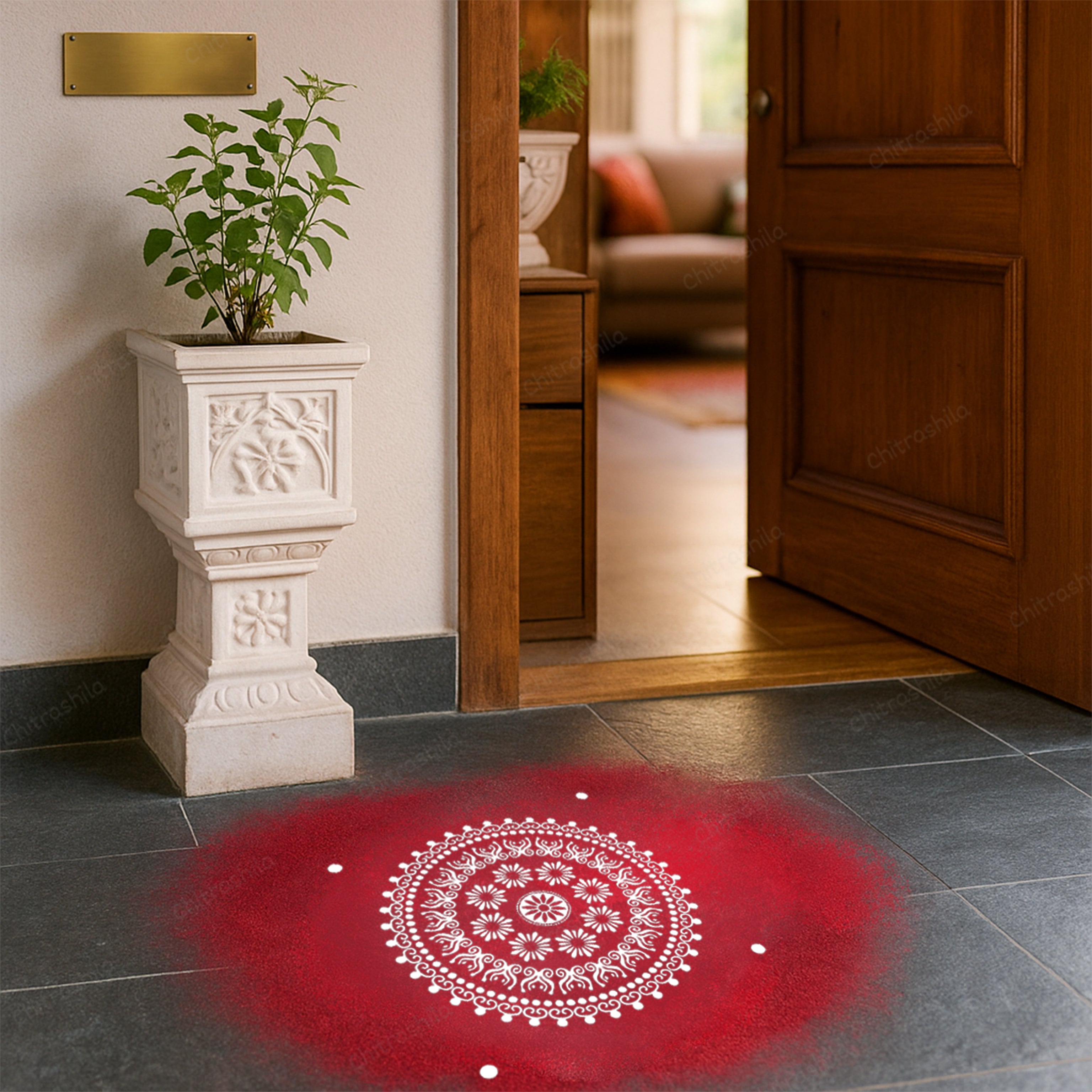CHITRASHILA® Divine Mandala Wooden Rangoli Stencil | Reusable Rangoli Stencil 10×10 Inch (WS-48)
