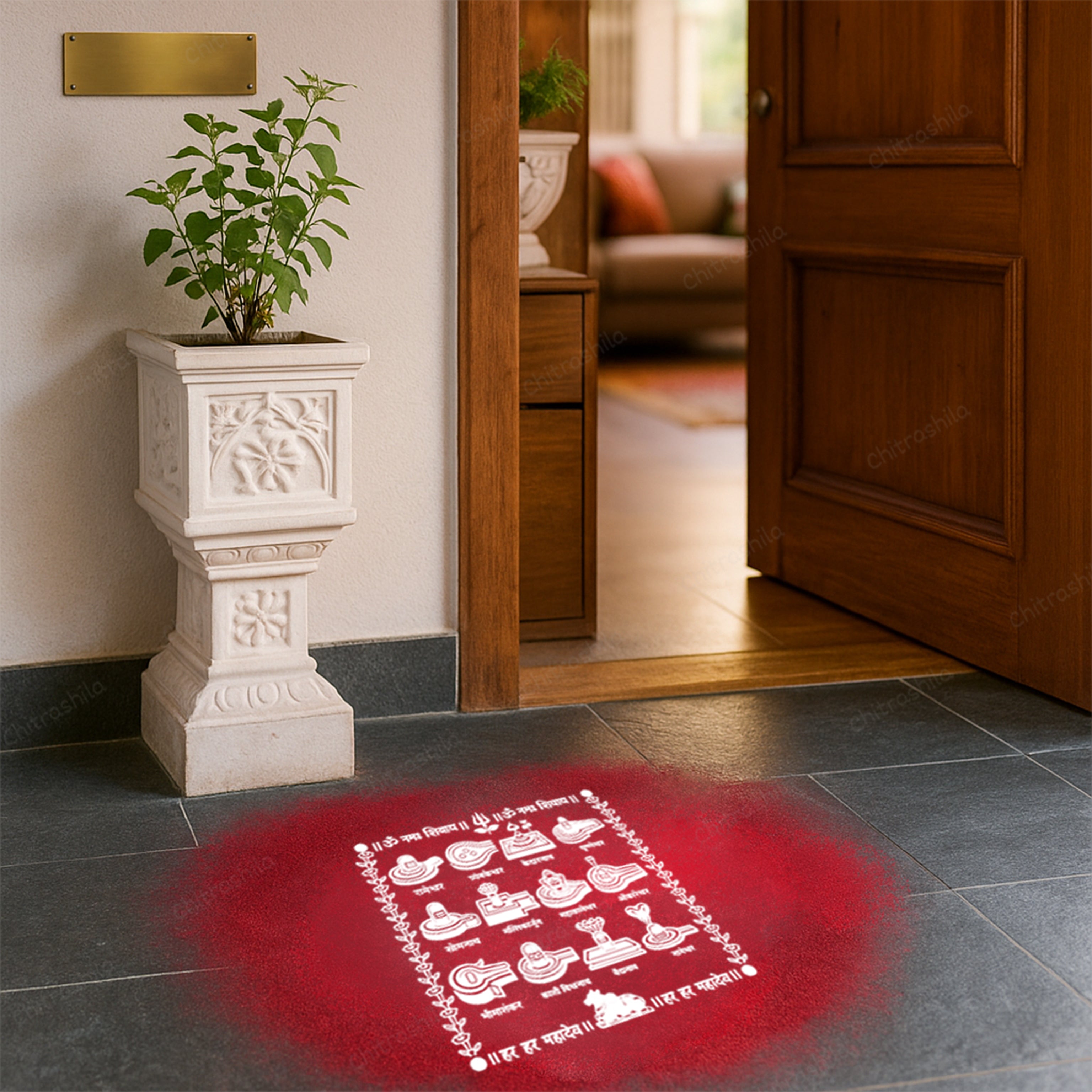 CHITRASHILA® 12 Jyotirlinga Wooden Kolam Stencil | Reusable Rangoli Stencil 10×10 Inch (WS-56)