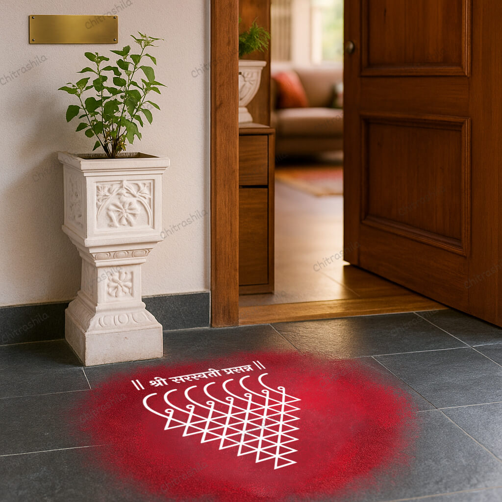 CHITRASHILA® Shree Saraswati Yantra Wooden Rangoli Stencil 5x5 Inches