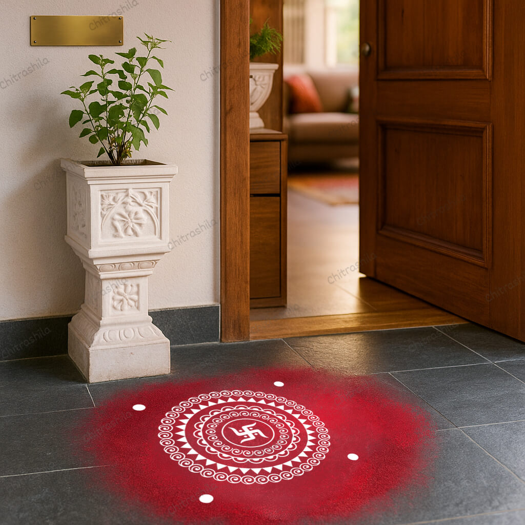 CHITRASHILA® Galicha Design With swastik Wooden Rangoli Stencil 5x5 inches