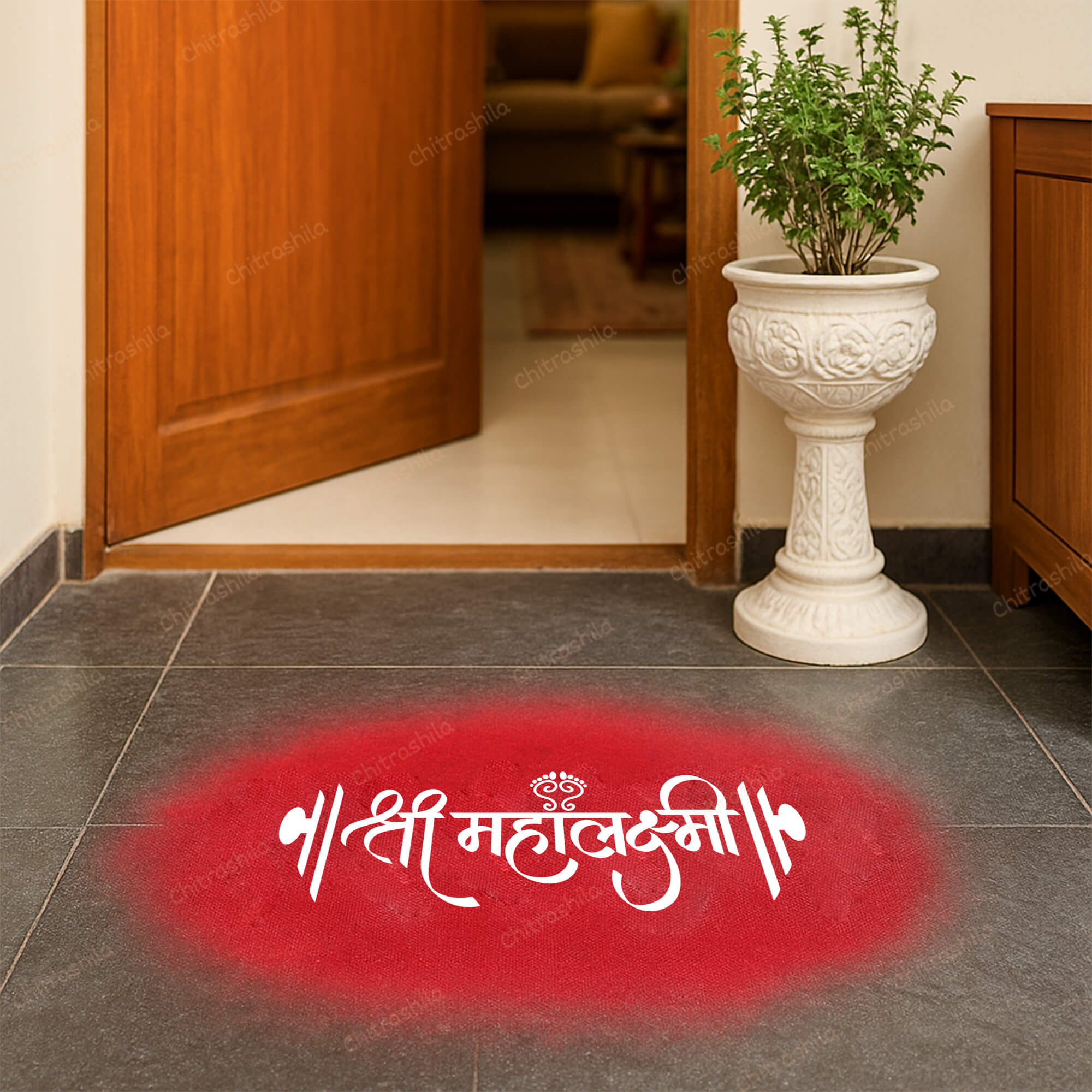 CHITRASHILA® Shree Mahalaxmi Caligraphy Wooden Rangoli Stencil 9x5 inches