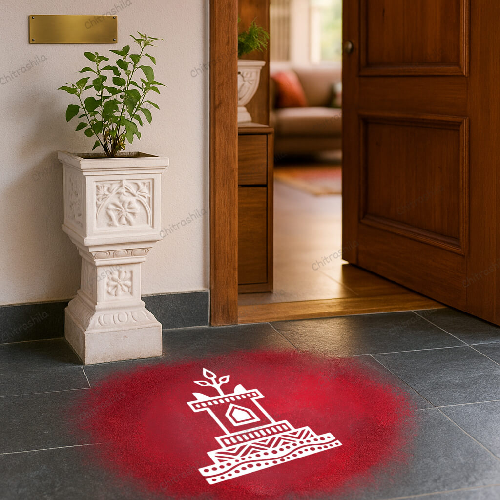 CHITRASHILA® Tulsi Vrindavan Wooden Rangoli Stencil 5x5 Inches