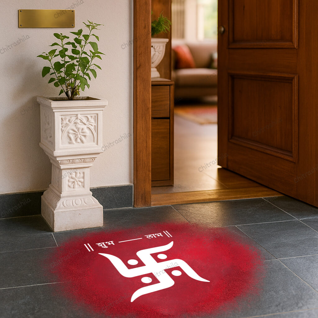 CHITRASHILA® Swastik With Shubh-Labh Wooden Rangoli Stencil 5x5 Inches