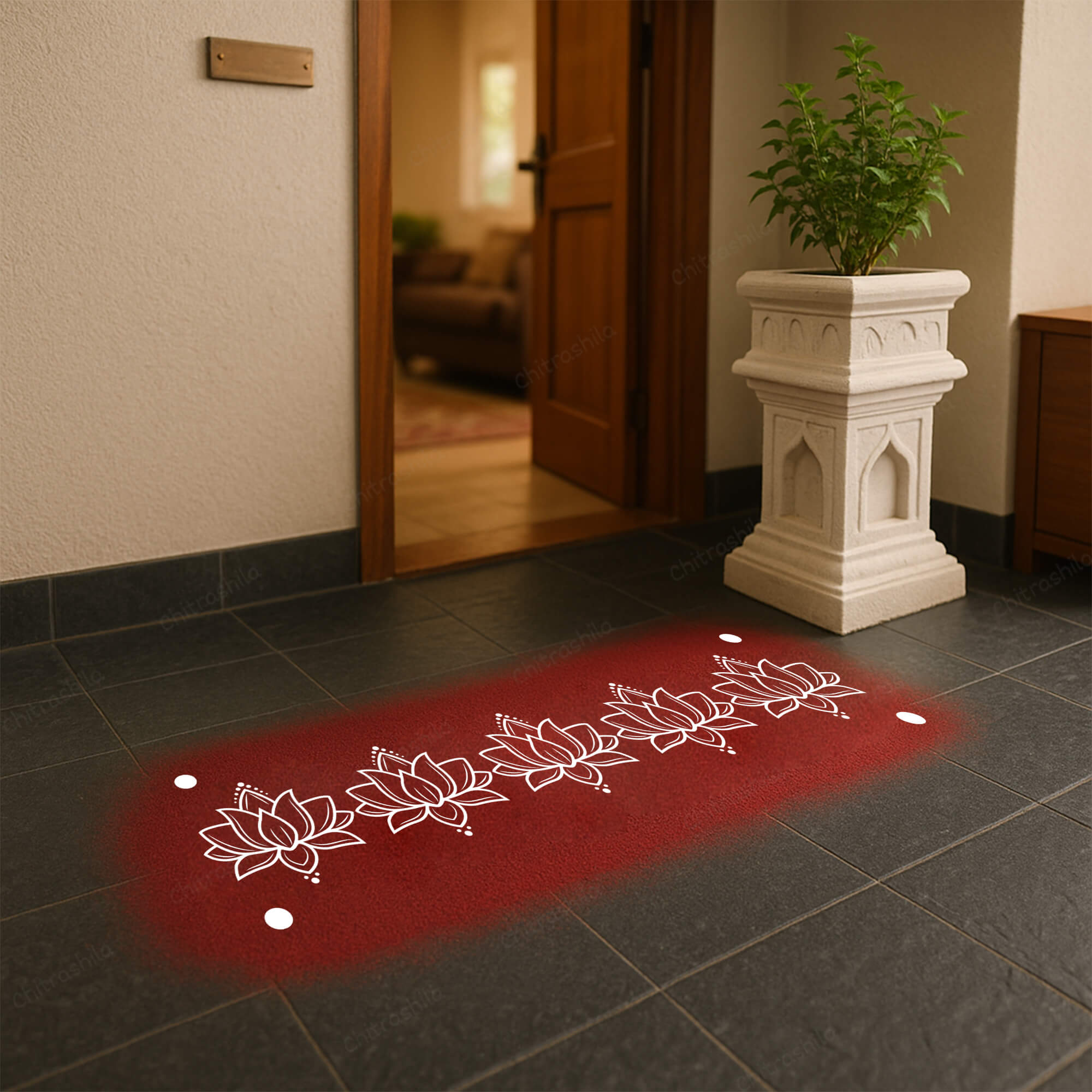 CHITRASHILA® Lotus Border Wooden Rangoli Stencils 17x5 inches - D01