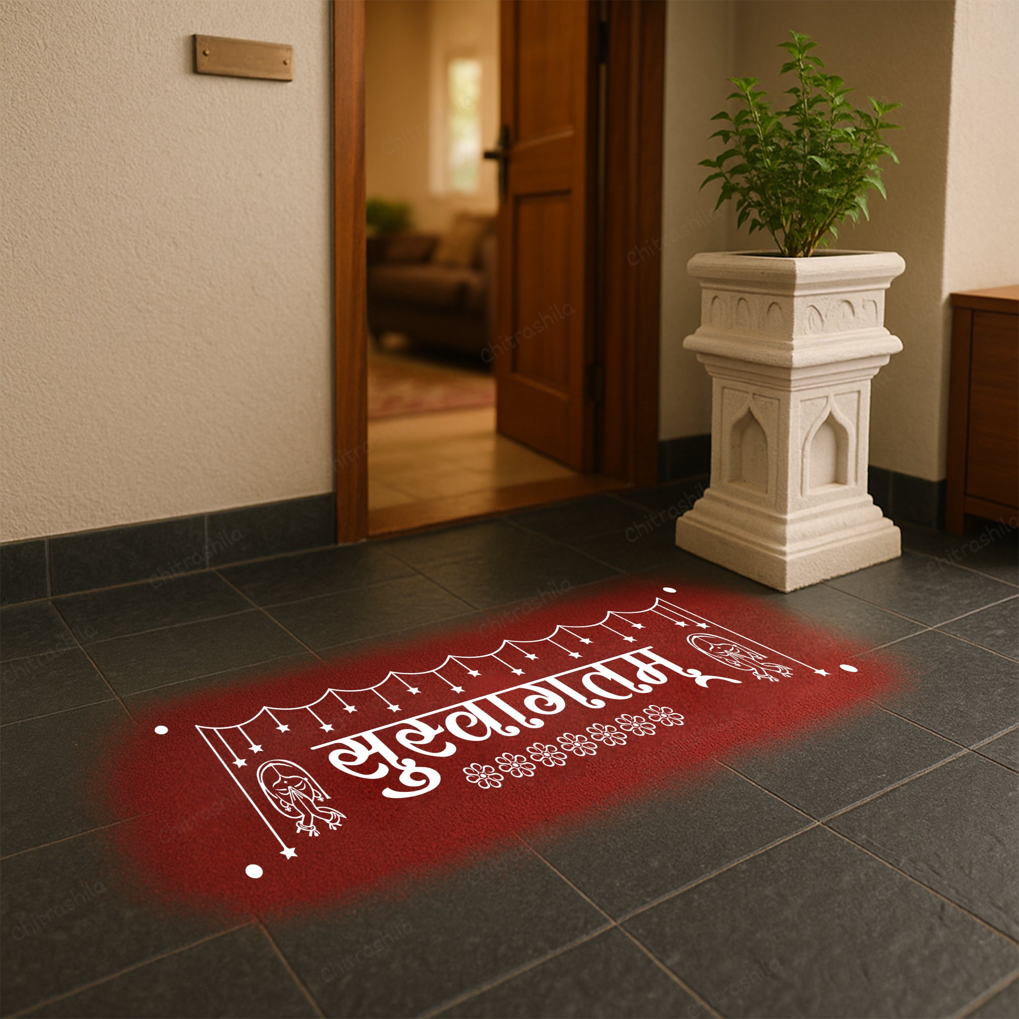 CHITRASHILA® Suswagatam Namaste Wooden Rangoli Stencil 17x5 inches (WB-24)