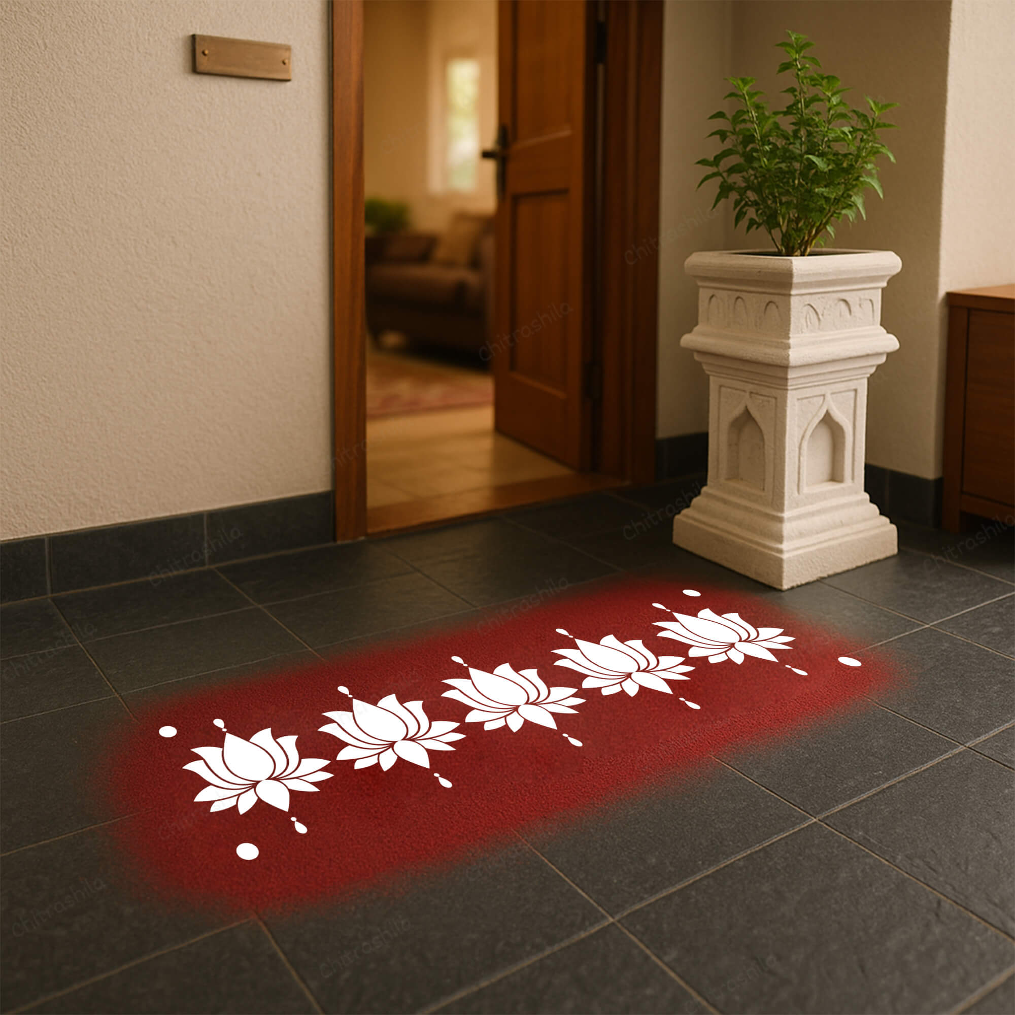 CHITRASHILA® Lotus Border Wooden Rangoli Stencils 17x5 inches - D02