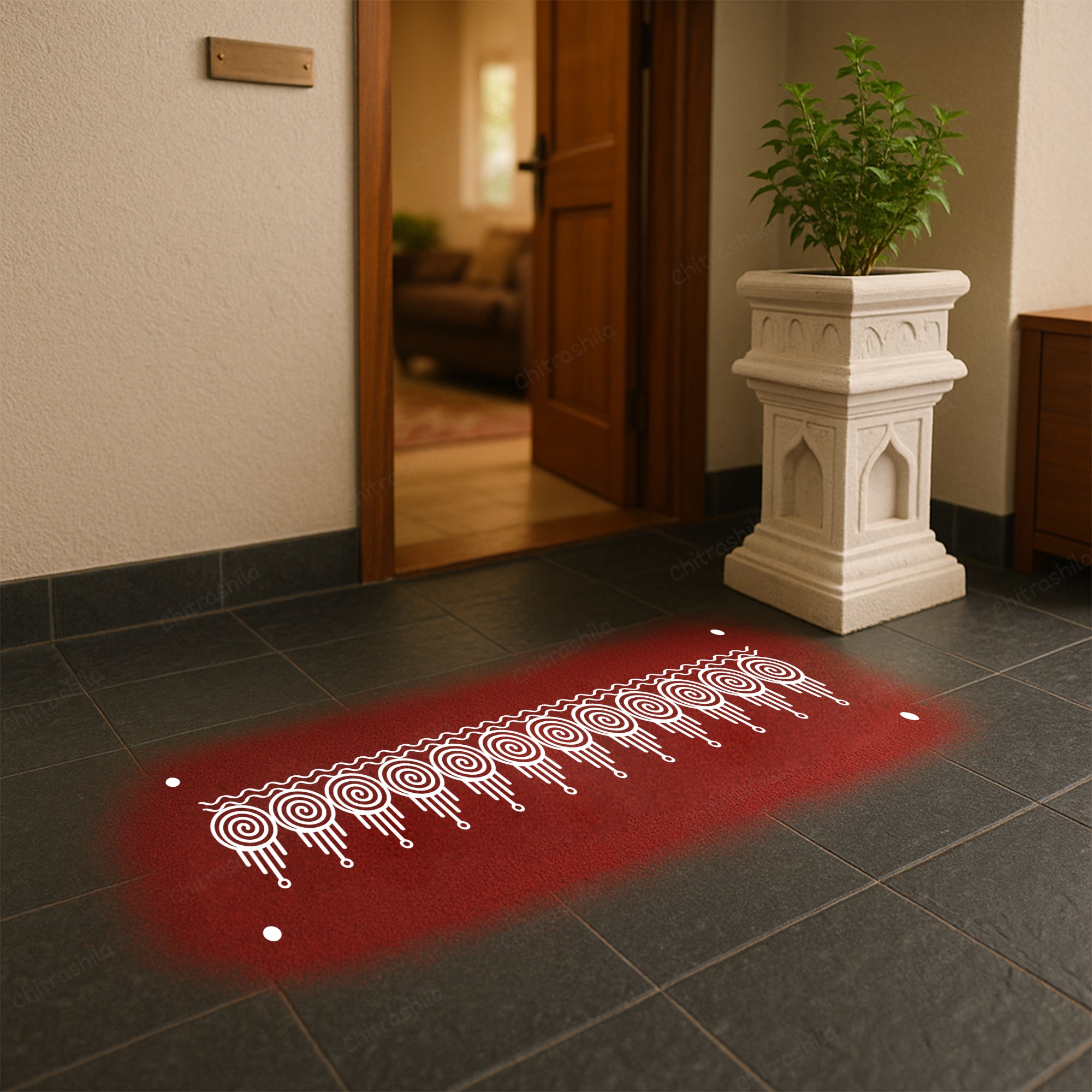 CHITRASHILA® Sanskar Bharti Curls Border Wooden Rangoli Stencil 17x 5 inches (WB-20)