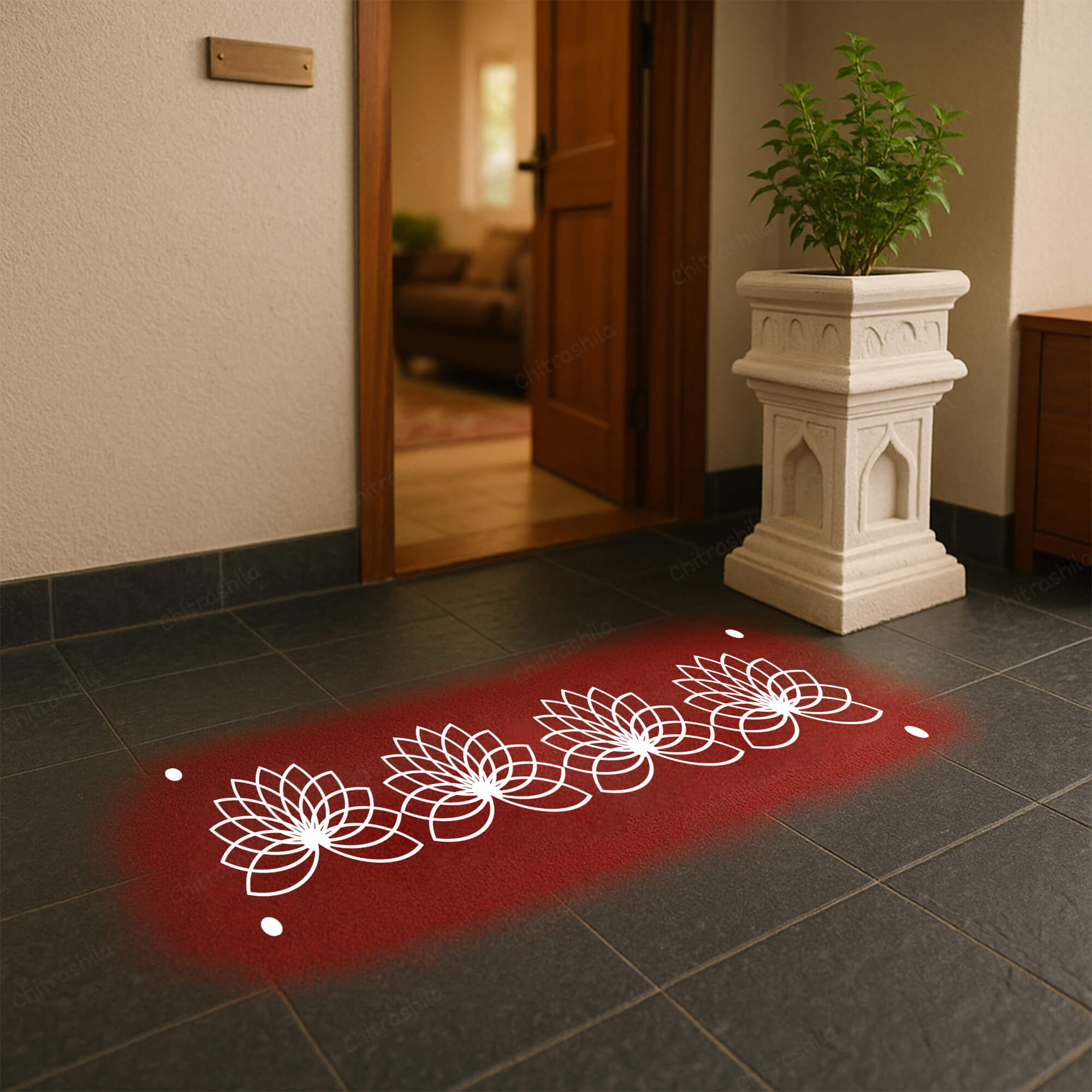 CHITRASHILA® Half Flower Border Design Wooden Rangoli Stencil 17x5 inches