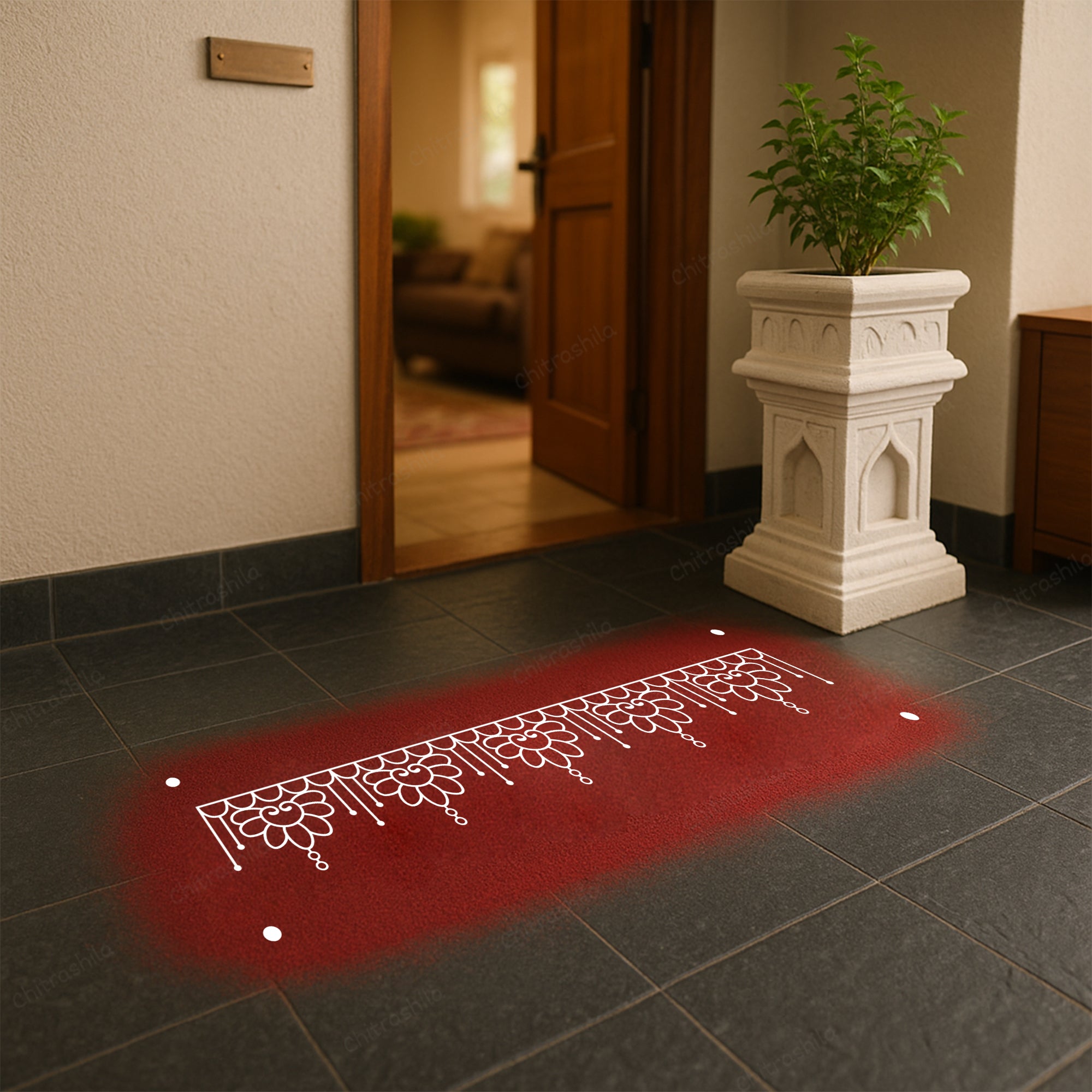 CHITRASHILA® Bandhanwar Floral Strip Border Wooden Rangoli Stencil 17x5 inches (WB-25)