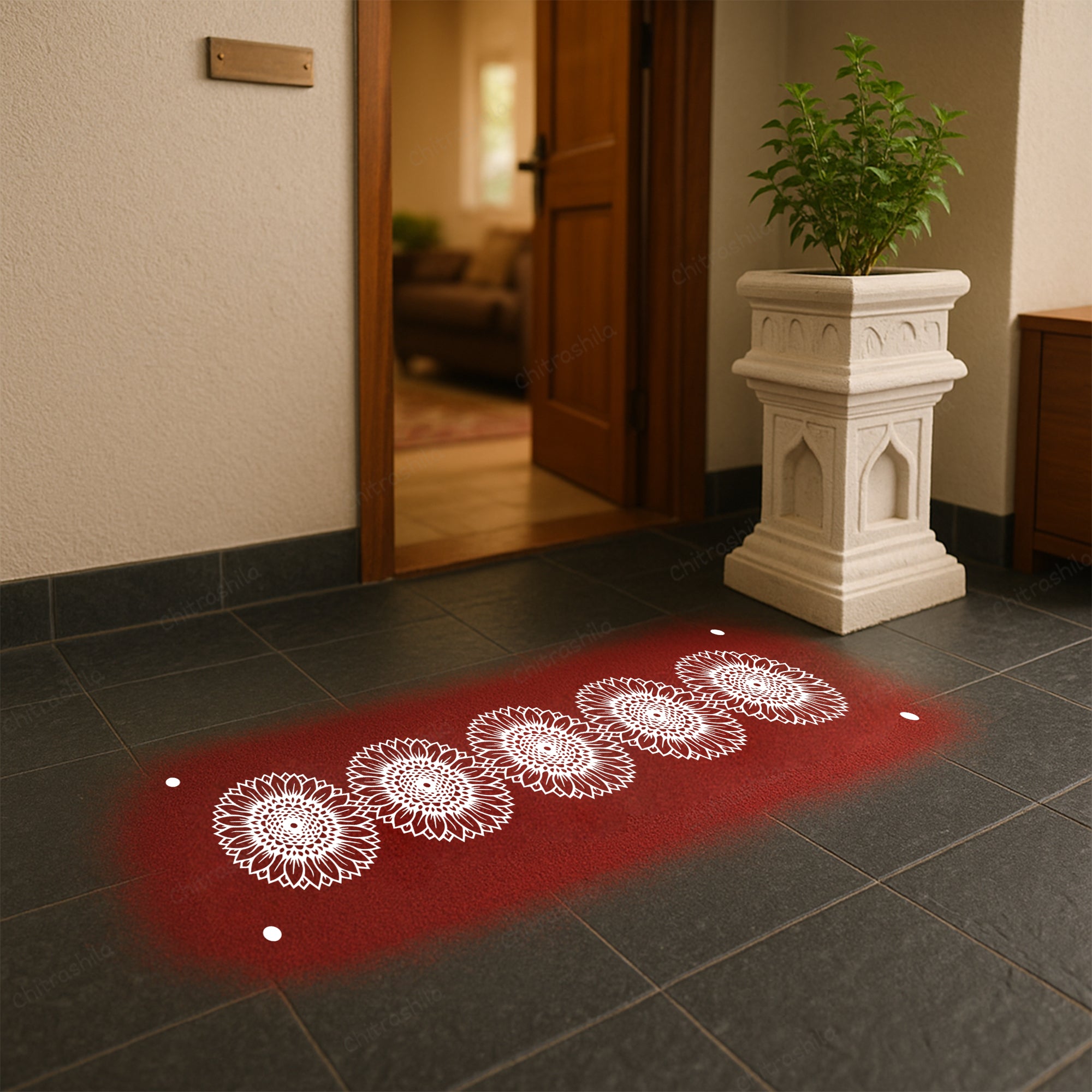 CHITRASHILA® Sunflower Motif Border Wooden Rangoli Stencil 17x5 Inches (WB‑36)